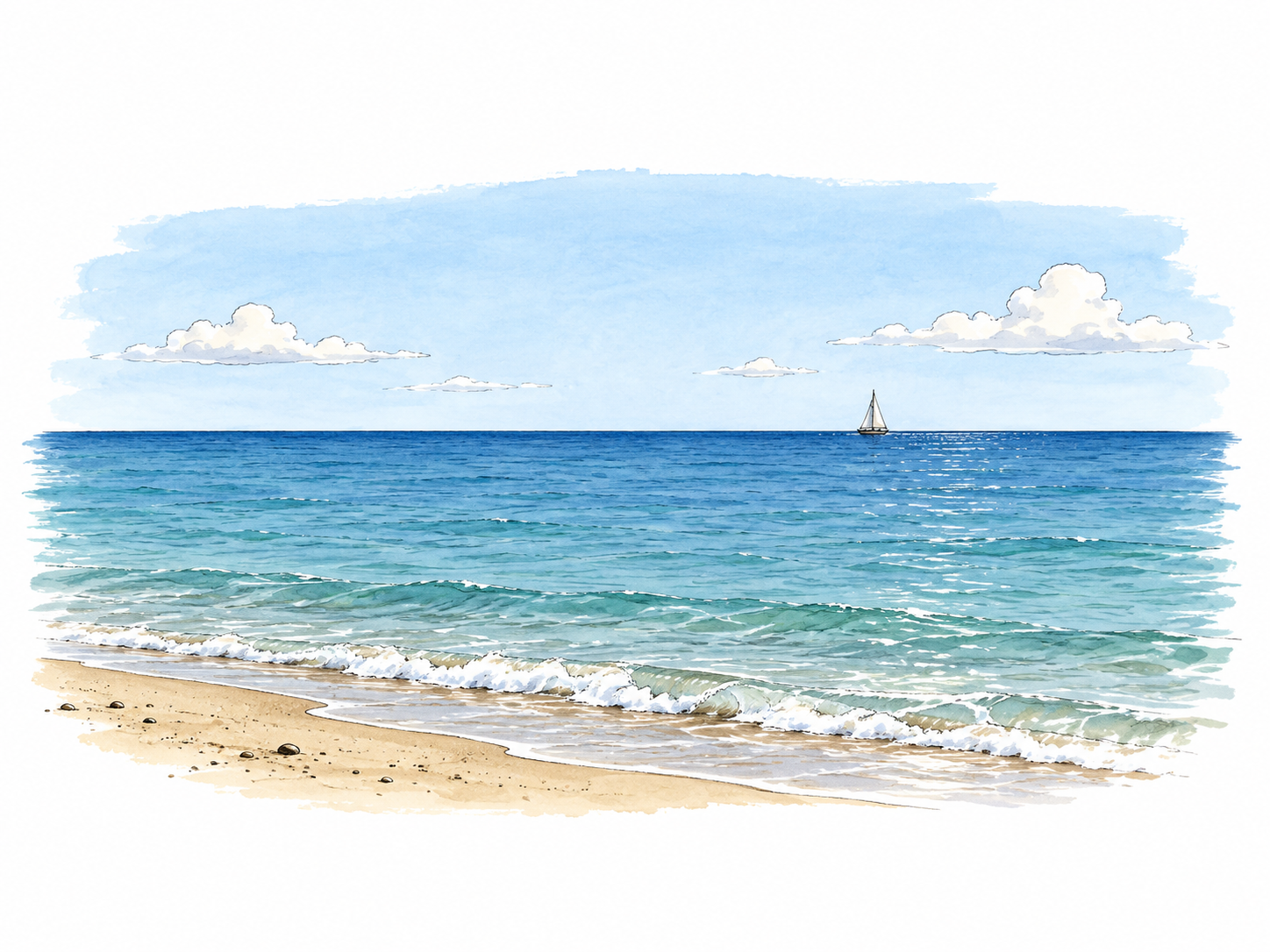 Sea meets sky at horizon.