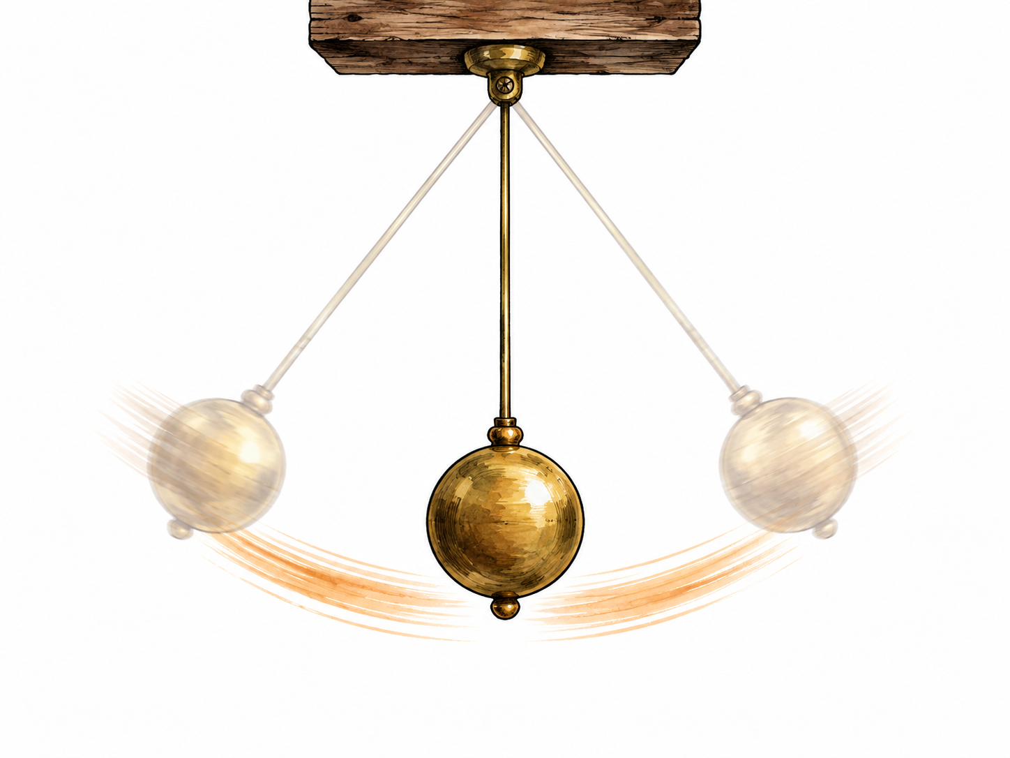 Pendulum bob swinging left and right beneath fixed support with subtle motion arc.