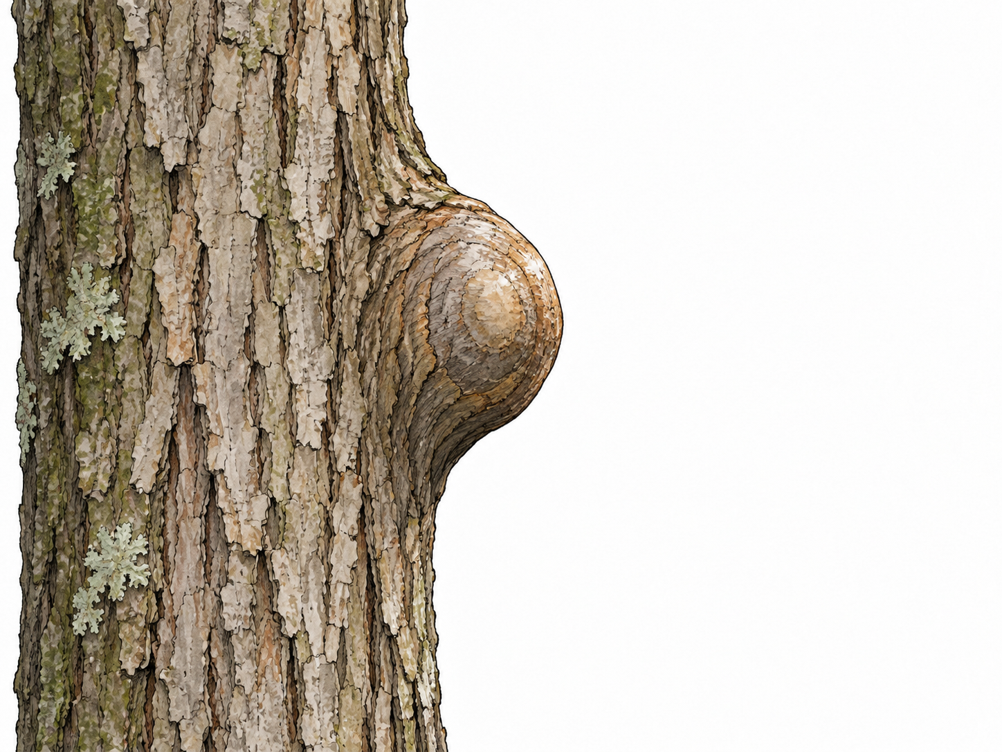 A distinct smooth bump projecting outward from otherwise smooth tree bark.