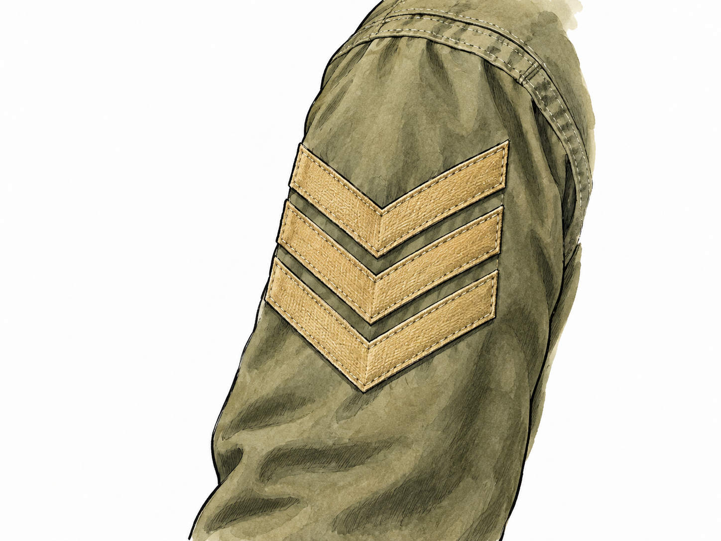 Three broad fabric V-shaped stripes sewn onto a plain sleeve, clear chevron form, no letters.