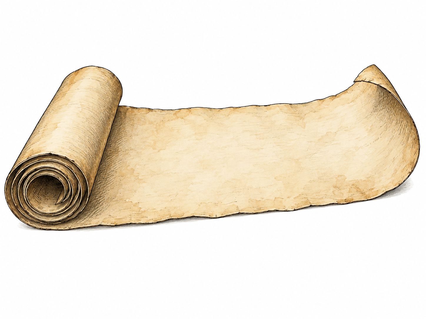 A long parchment strip unrolls from a tight cylinder.