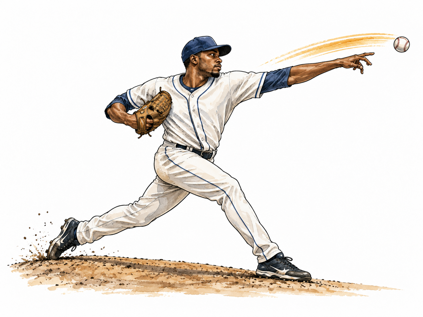 A left-handed Black baseball pitcher throws with the left hand while the glove is on the right hand, anatomically clear.