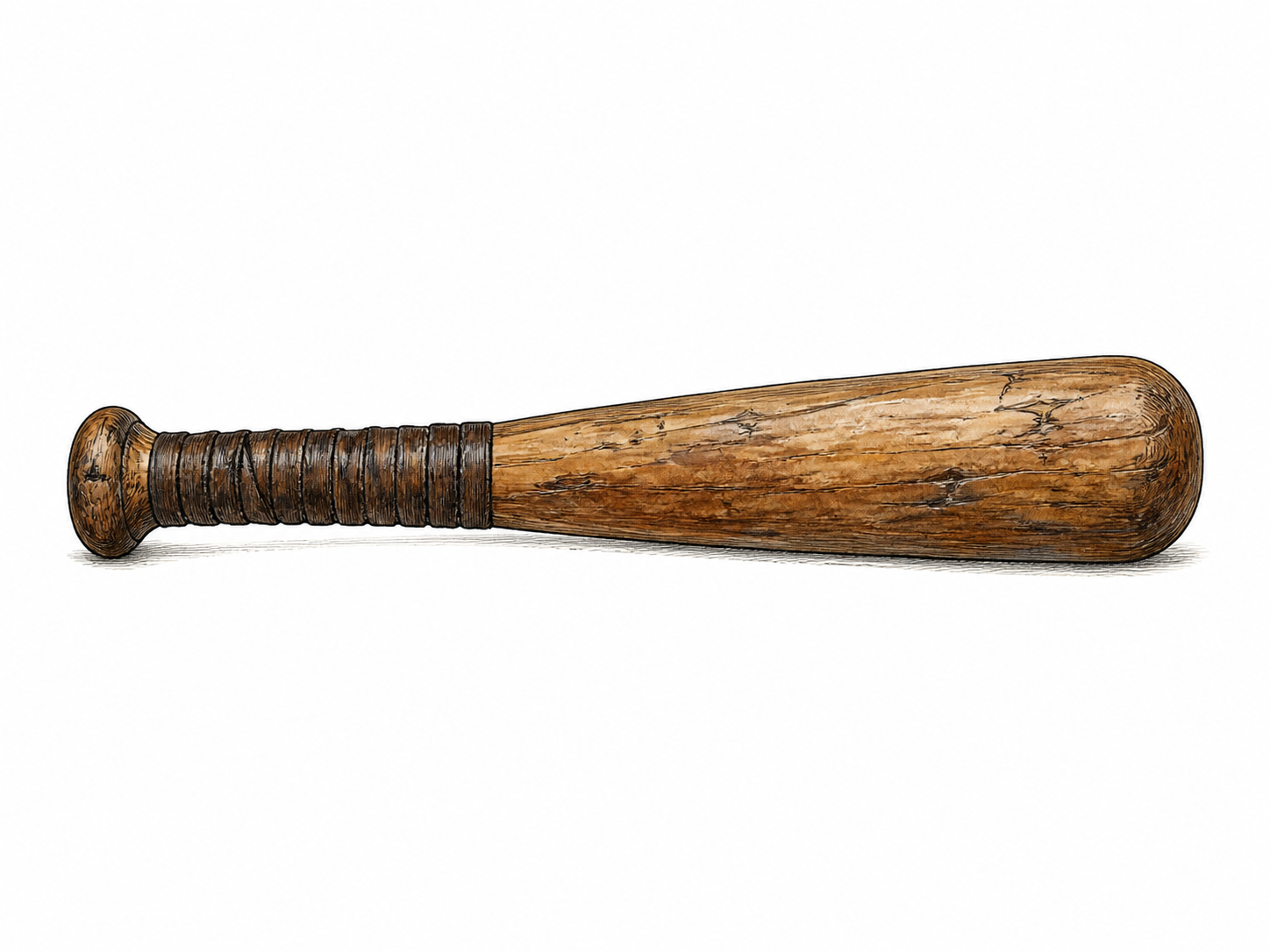 A plain short heavy wooden truncheon with rounded end and simple handgrip, isolated object resting horizontally; no action or target.