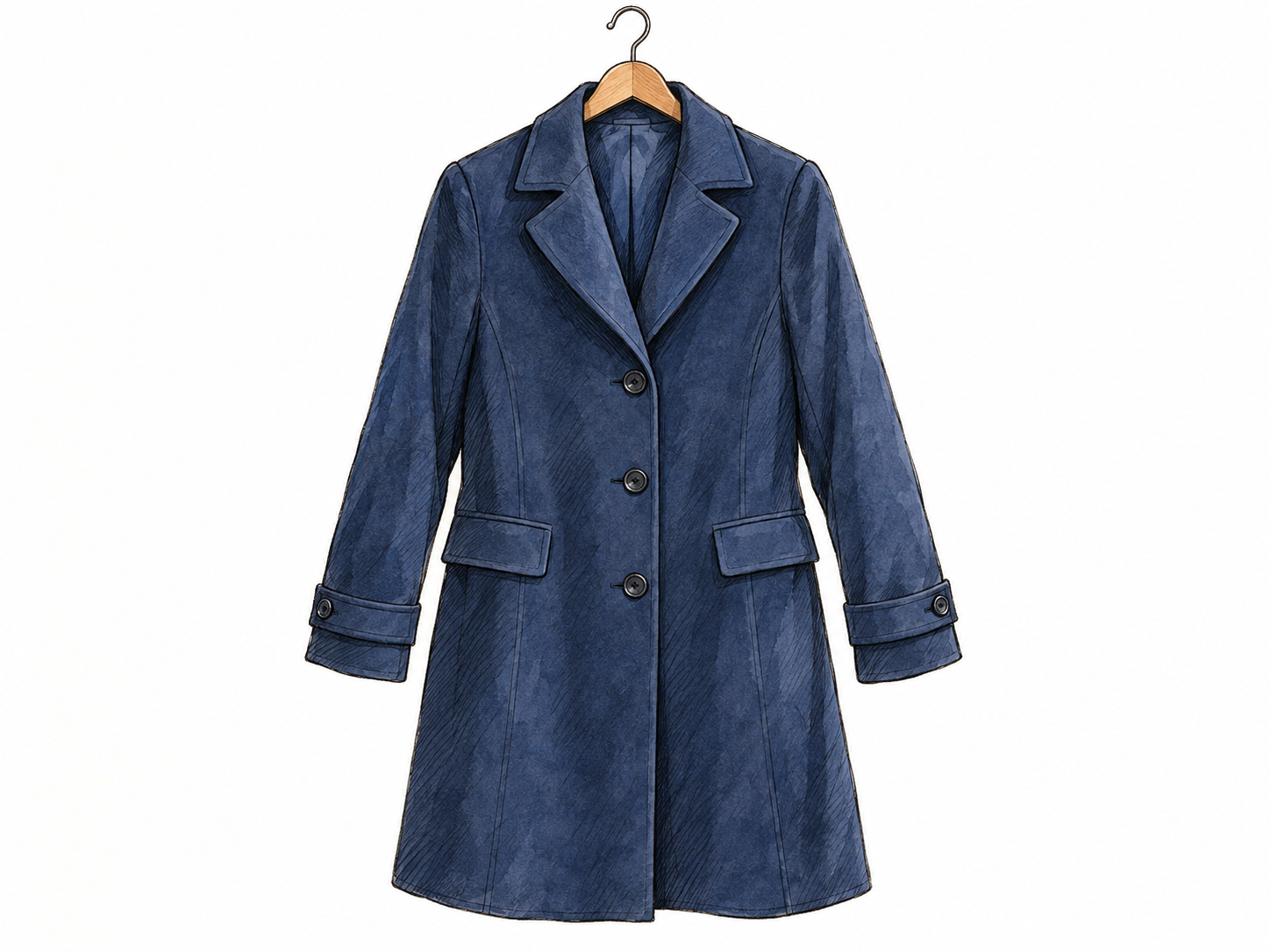 A single neatly displayed tailored coat, clearly recognizable as an item of clothing.