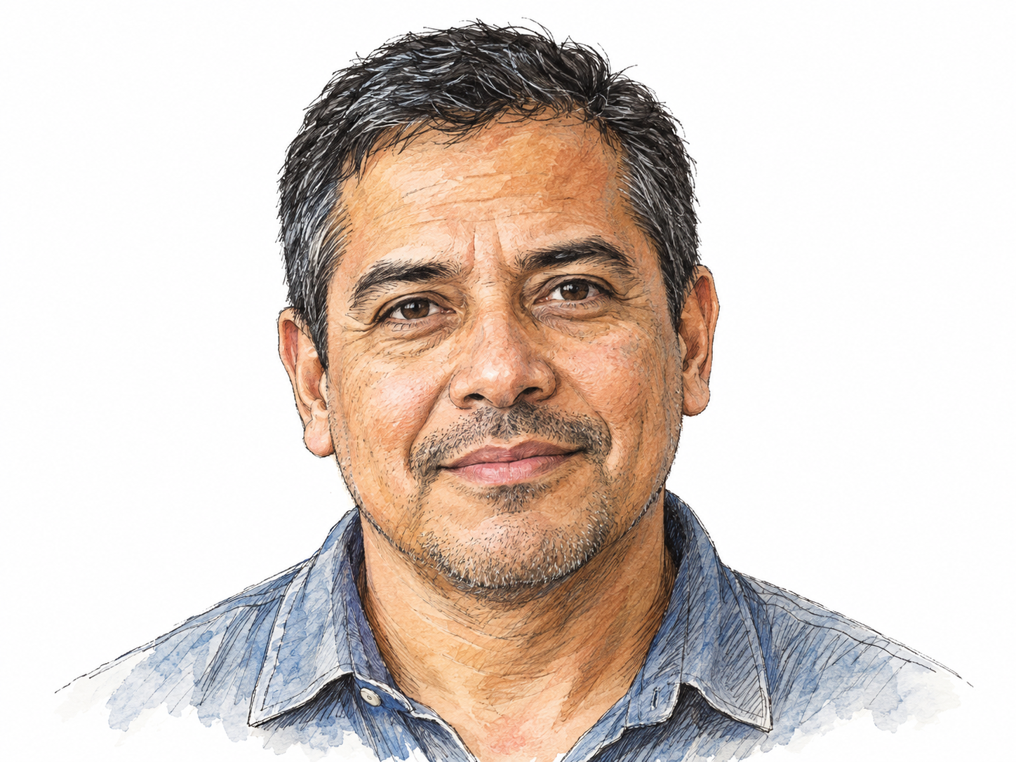 A close, uncluttered portrait emphasizing a man's face and its gently thoughtful expression.