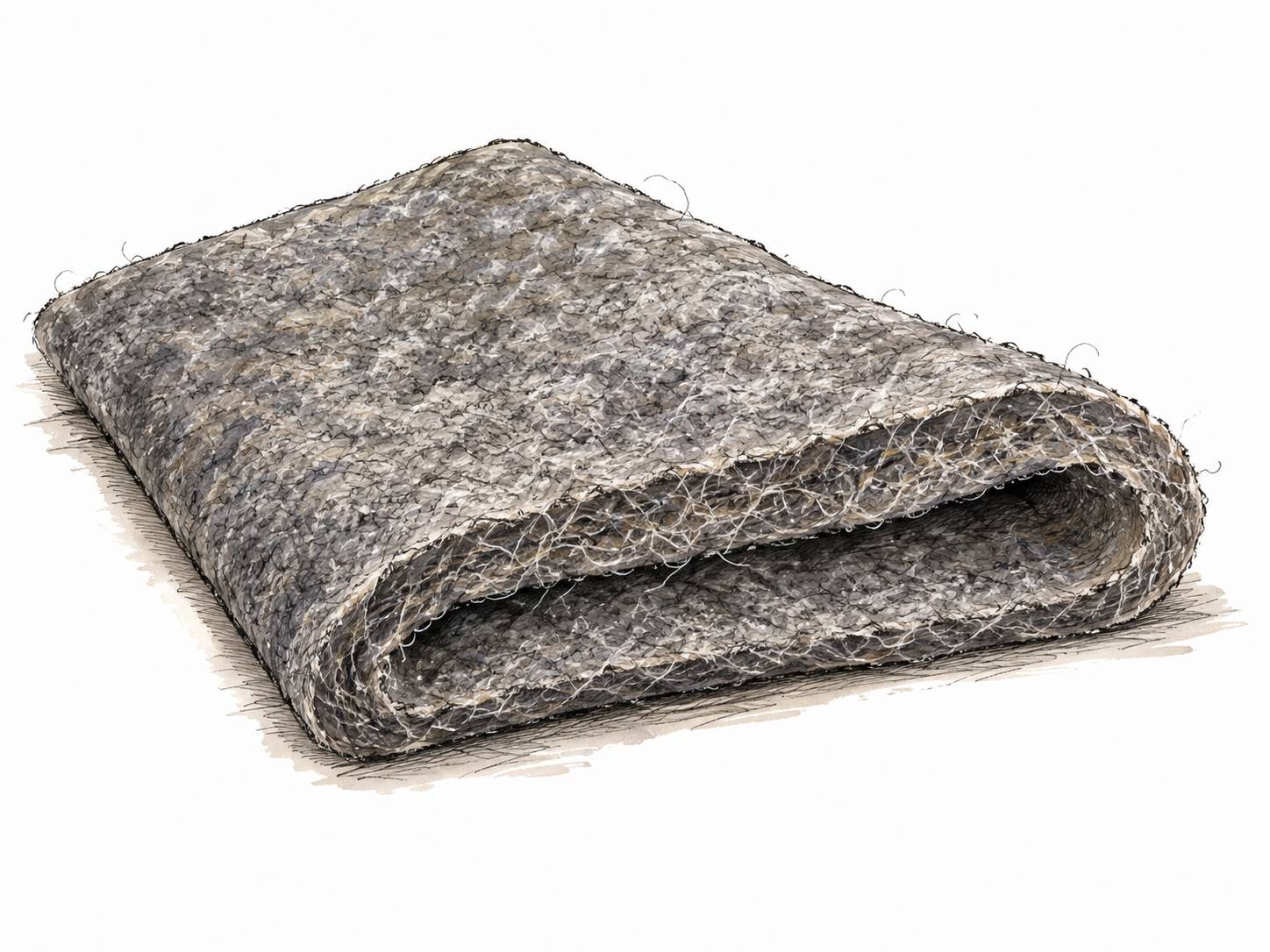 A folded piece of thick gray felt shows its dense matted fibrous edge.
