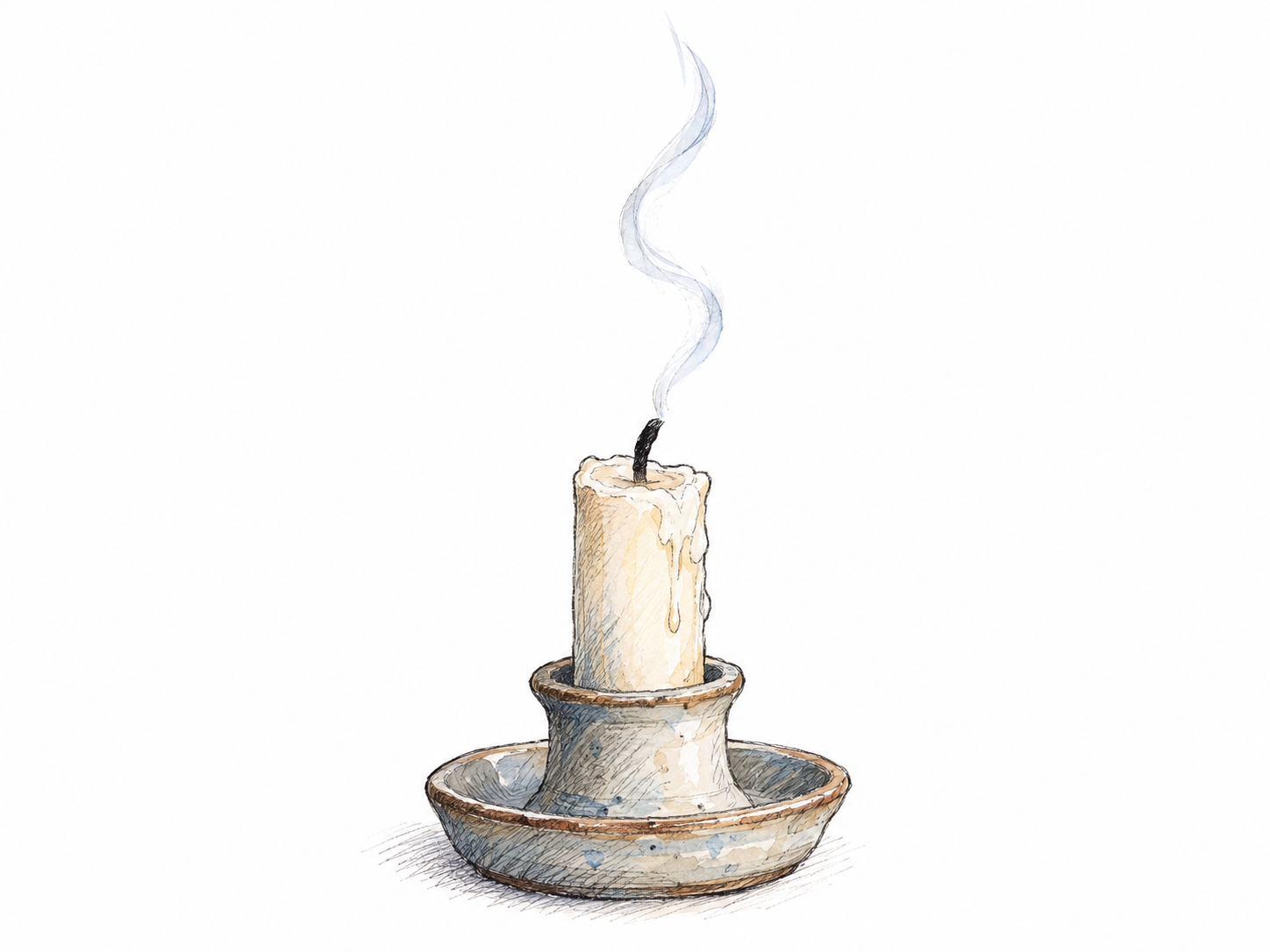 A freshly extinguished candle releases one thin, delicate curl of smoke, clearly illustrating a wisp.