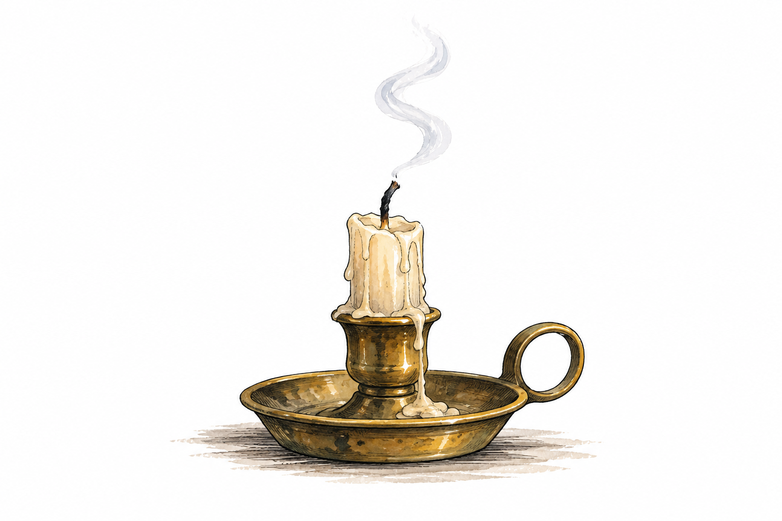 A small candle's flame has just gone out with a faint curl of smoke, clear ending.
