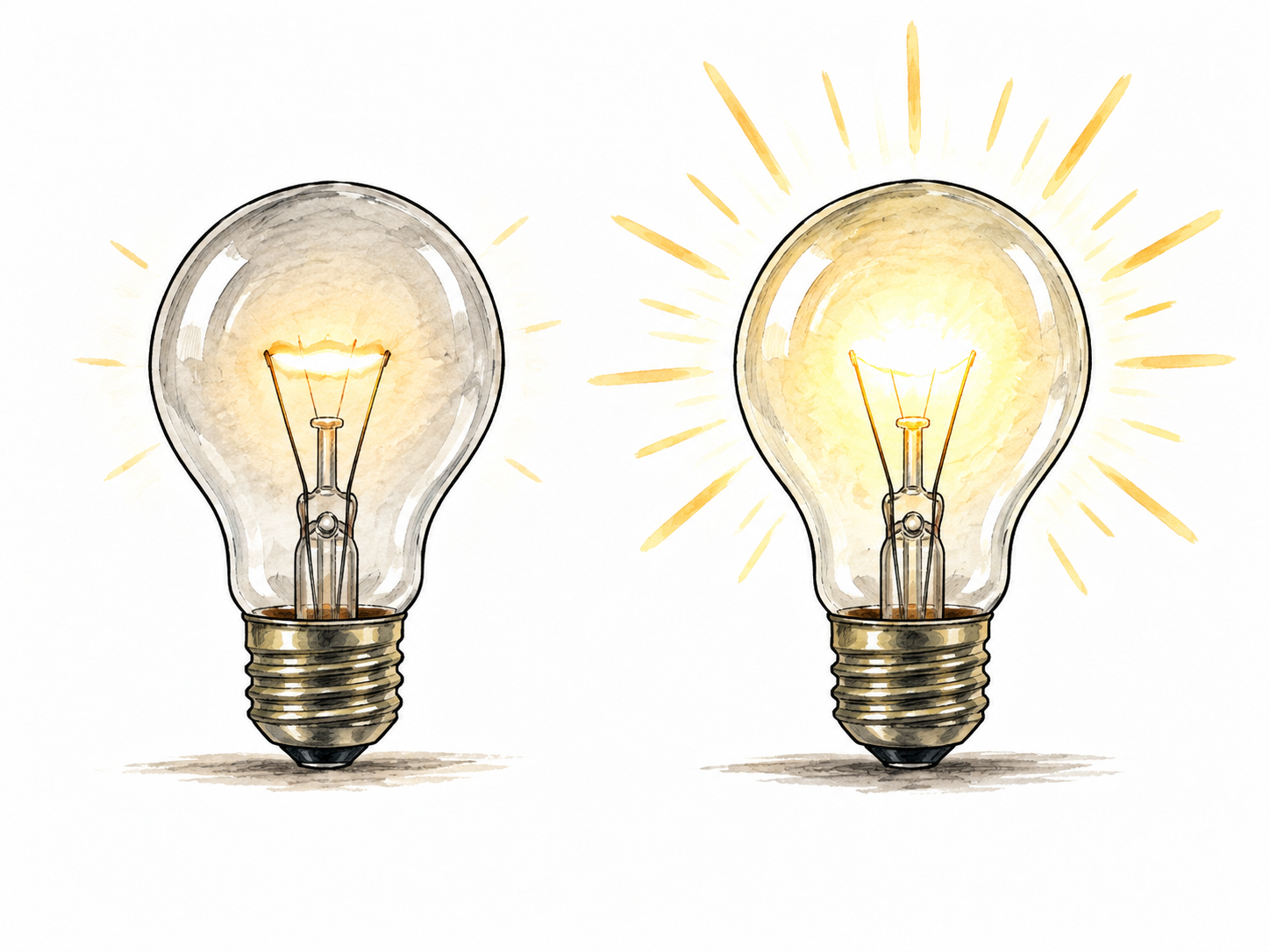 Two otherwise identical light bulbs show different total visible light output, one dim and one bright; no confusing watt labels.