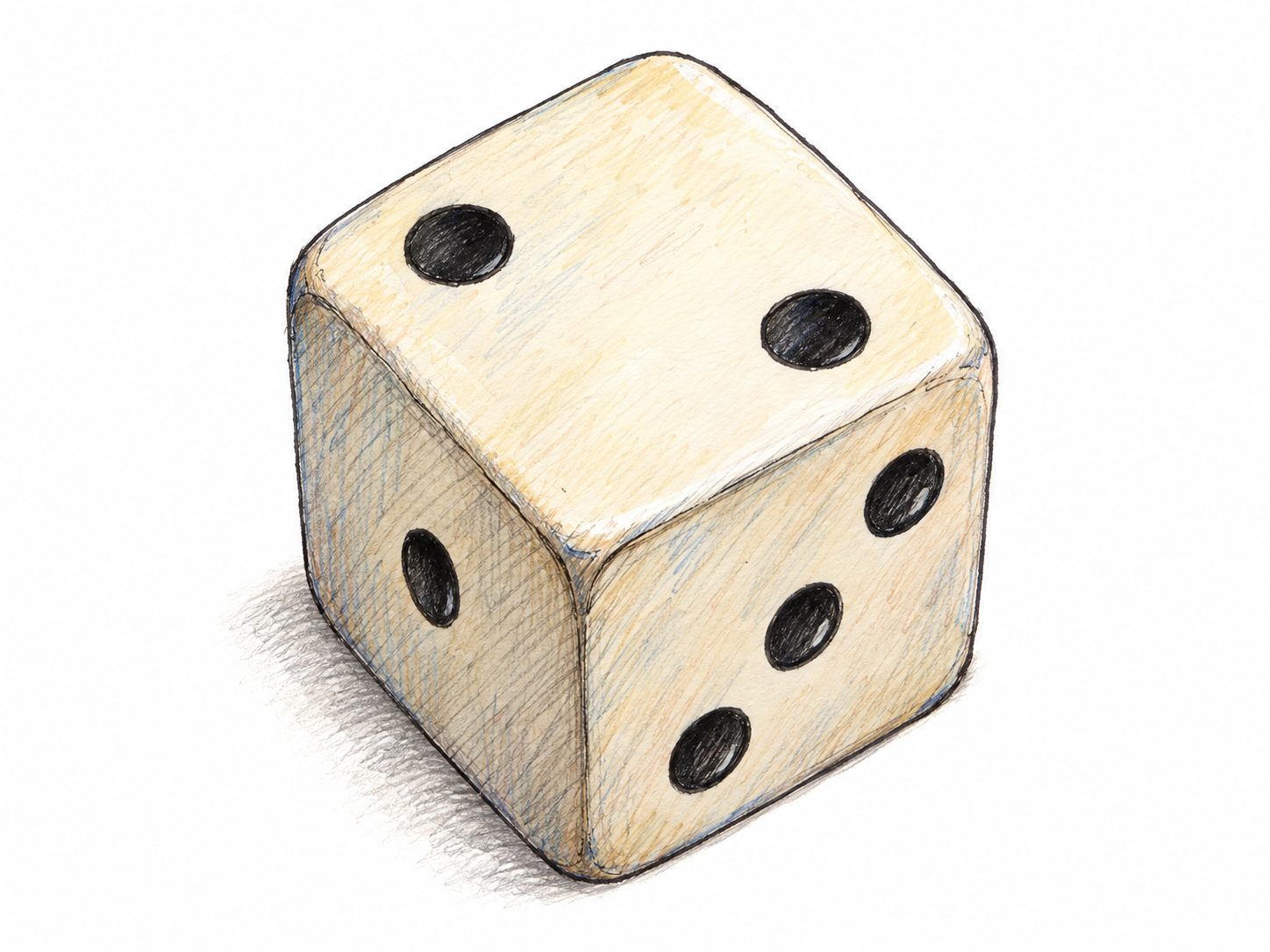 A single ivory-colored die viewed obliquely from above, with exactly two black pips on its prominent top face.