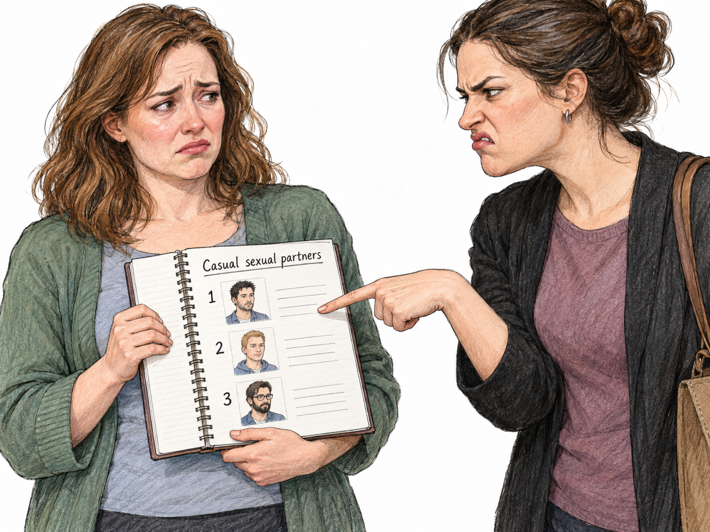 A woman is contemptuously shamed over a visible record of multiple casual sexual partners.