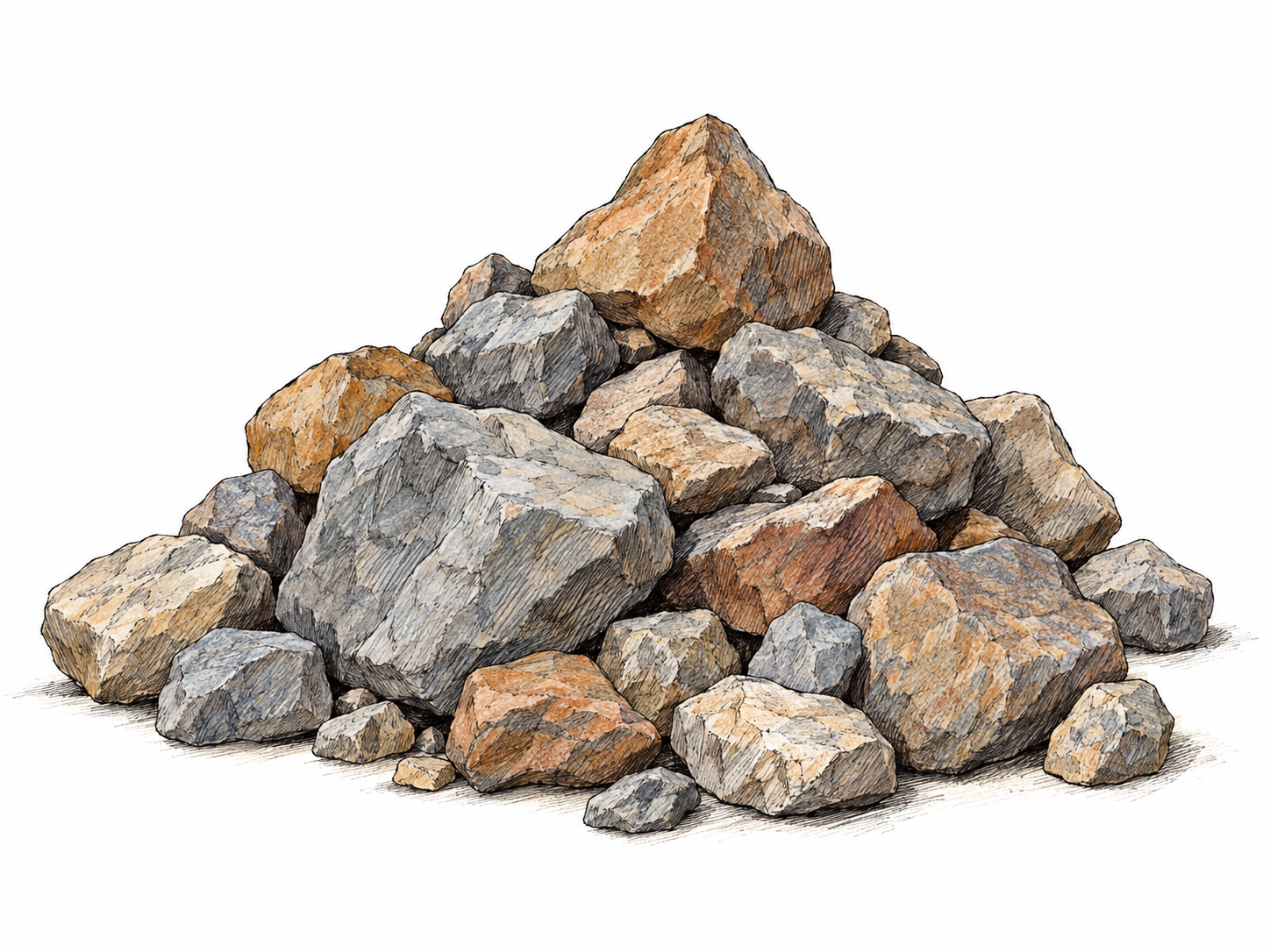 A single irregular heap of loose stones, visibly resting one on top of another, with a broad base and uneven peak.