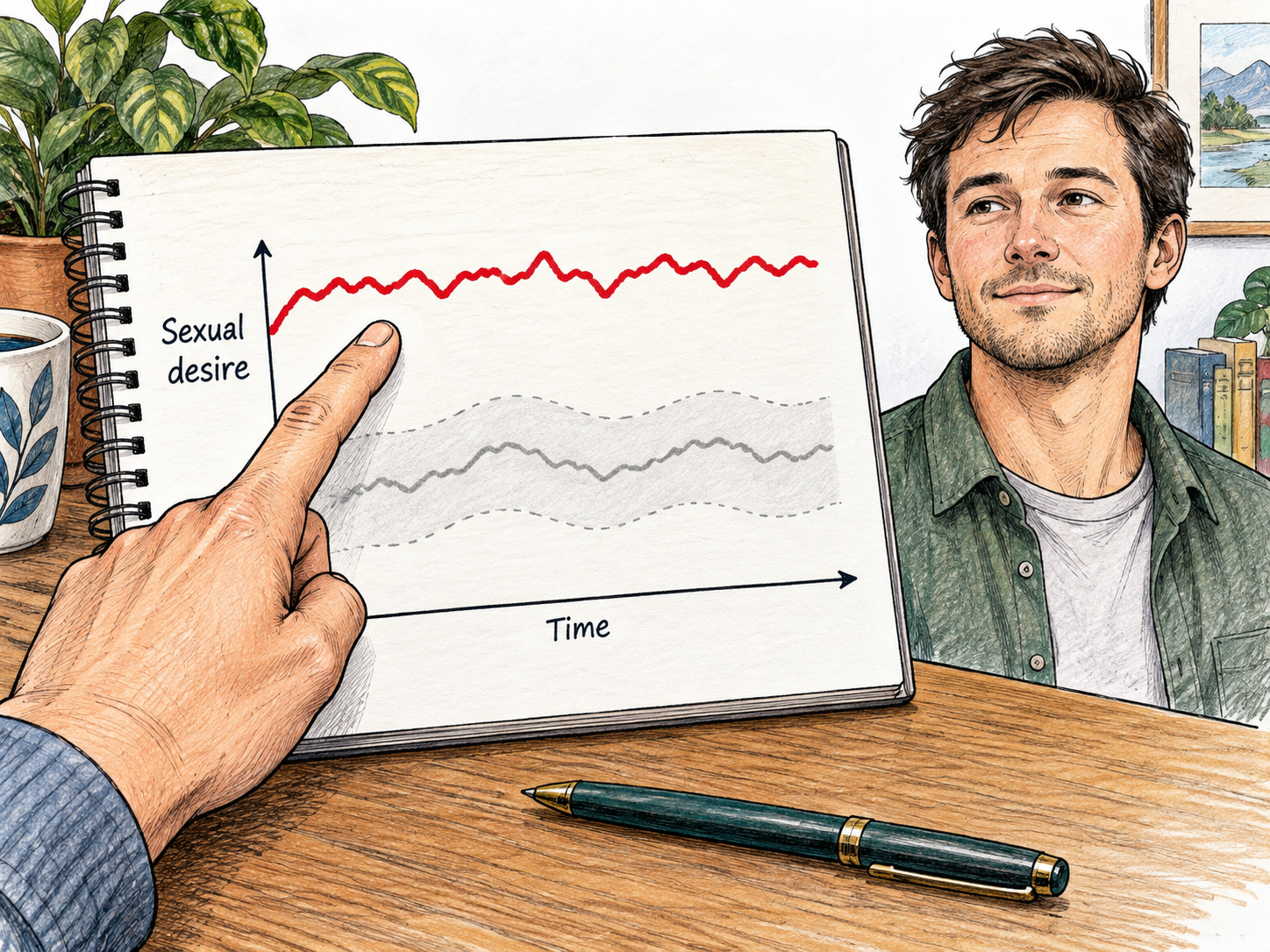 A person has a high, sustained level of sexual desire.