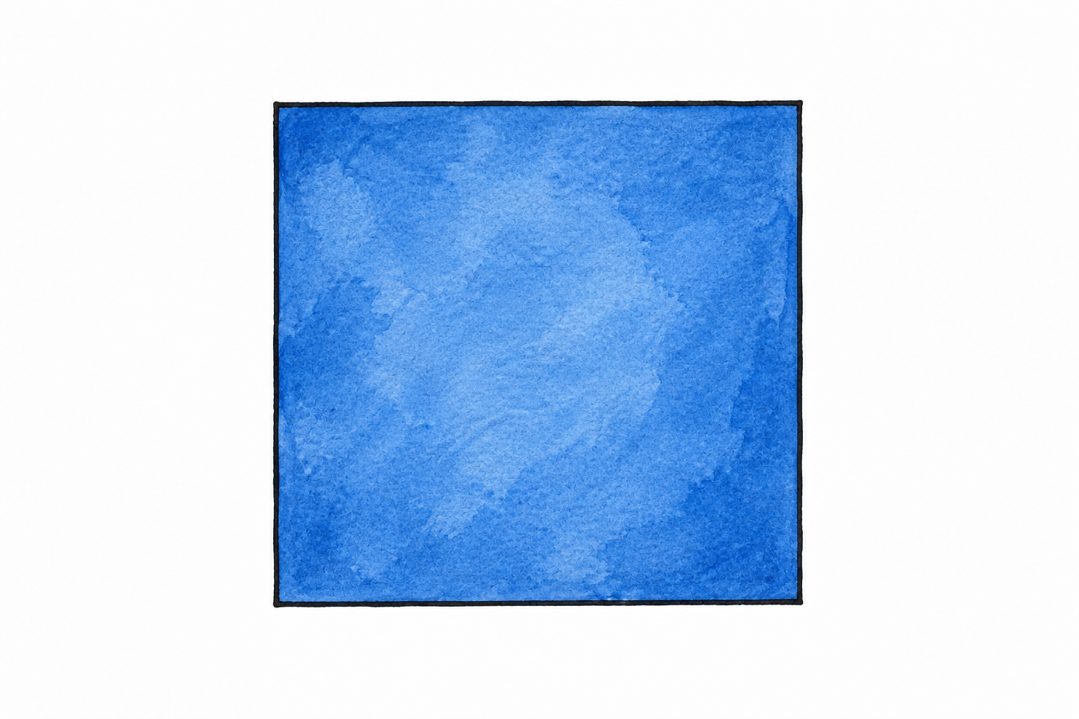 One flat blue square on white, drawn in natural ink with subtle painted texture, exactly four equal sides and right angles.