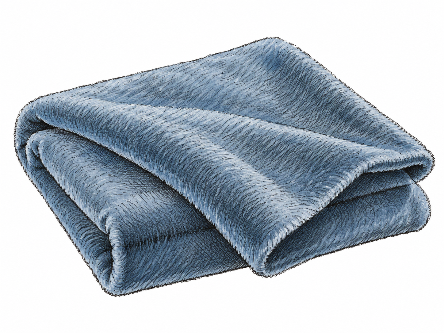 A folded soft velour swatch shows a gently brushed plush pile with subtle directional nap, rendered with simplified pen strokes and restrained color, no photoreal fibers.