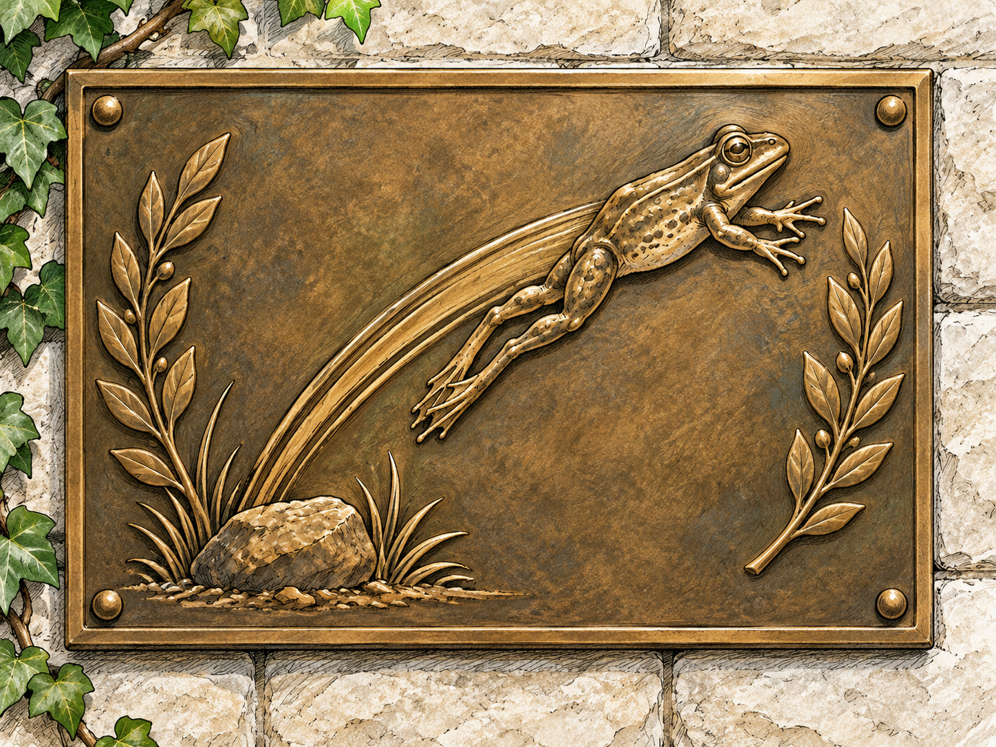 A bronze commemorative plaque mounted on a wall bears a raised profile portrait and laurel decoration.