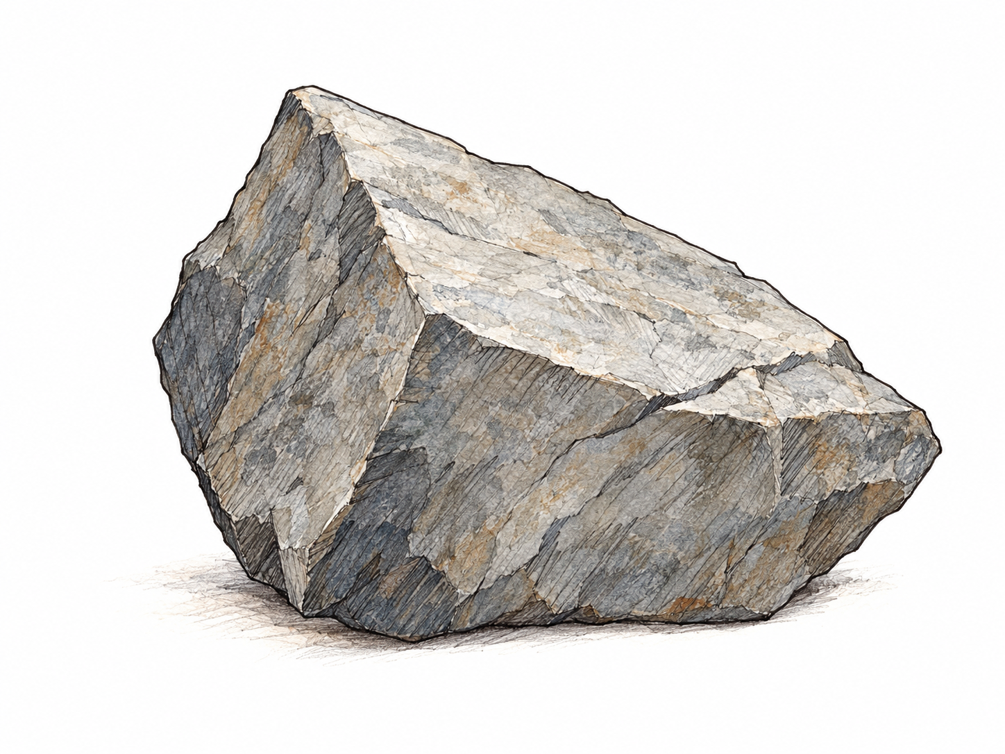 A single irregular, angular stone with a sharply pointed silhouette, straight edges, and broad planar faces, making its corners immediately readable.
