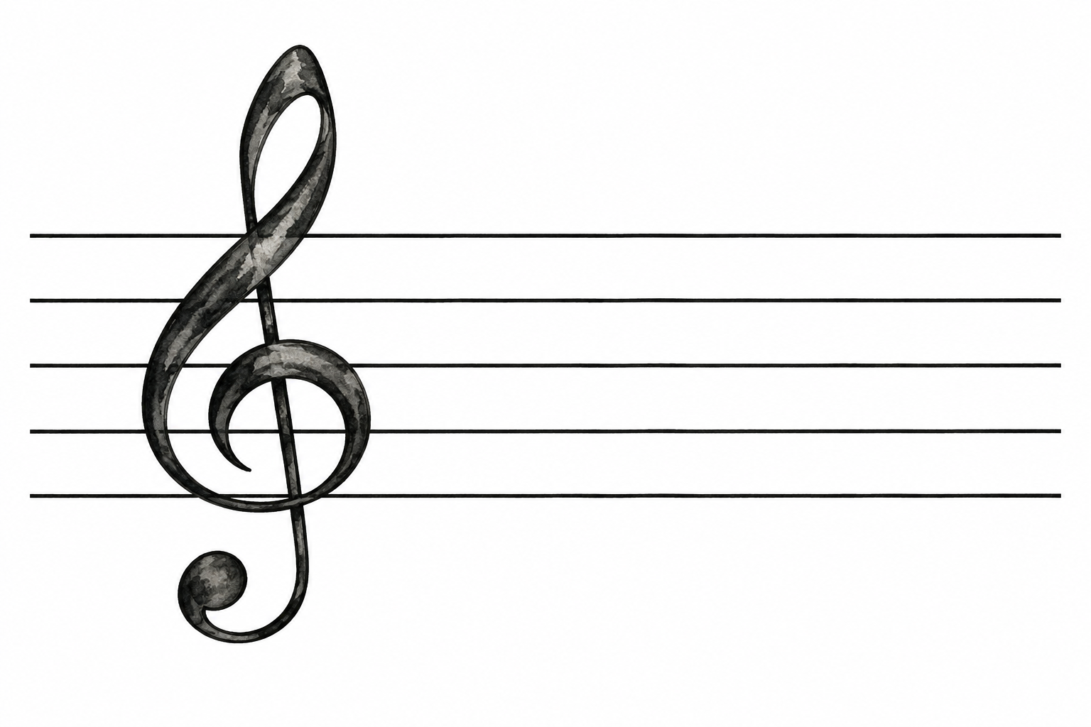Large correctly drawn treble clef on five horizontal staff lines, clean black ink; no decorative notes.