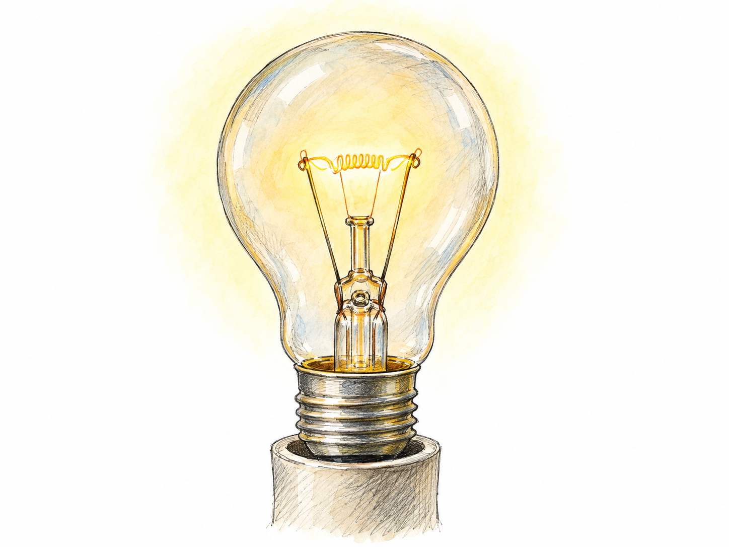 A single clear incandescent light bulb glowing in a simple socket, with its rounded glass envelope and illuminated filament clearly visible.