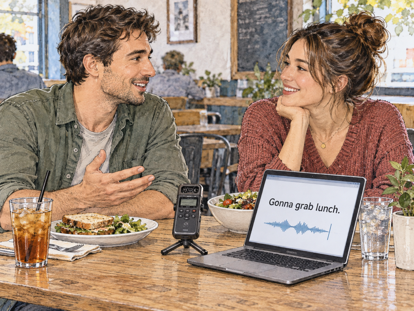 An informal spoken-language sample at lunch.