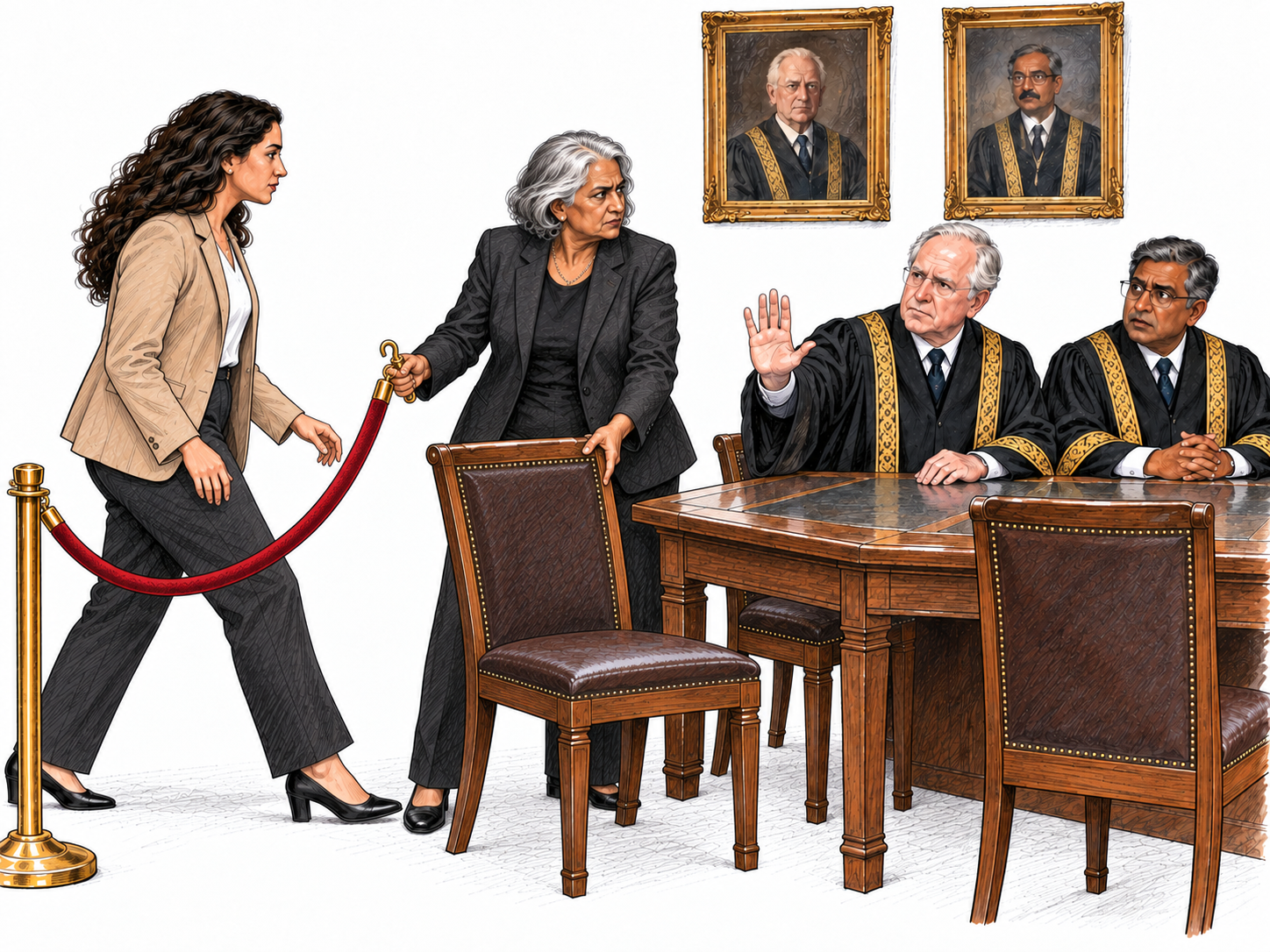 An outspoken challenger dismantles a ceremonial barrier that excludes women from an established institution, openly confronting its traditional gatekeepers.
