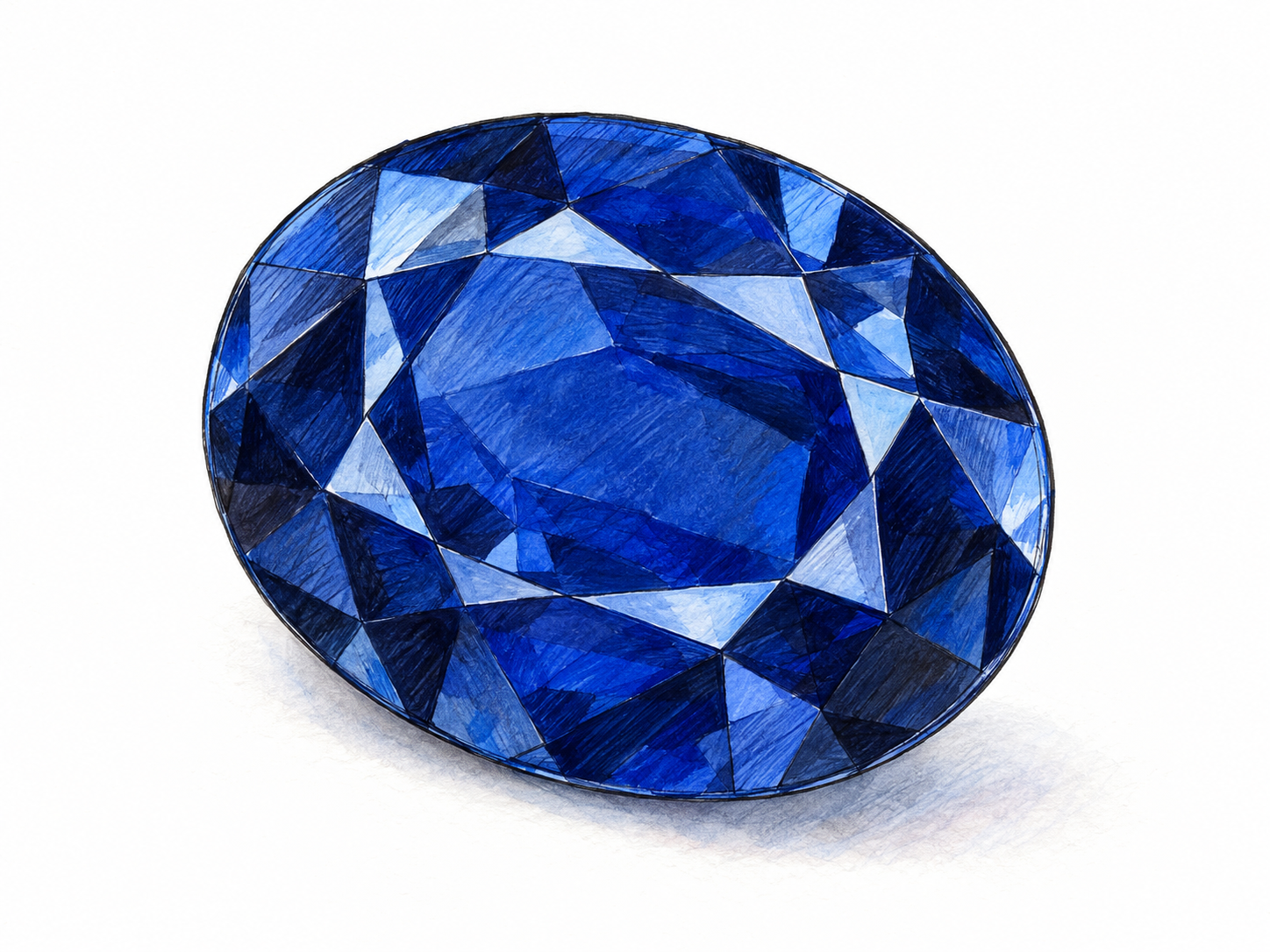 A single richly blue, oval-cut sapphire shown close up, with crisp polished facets and a deep blue body color.