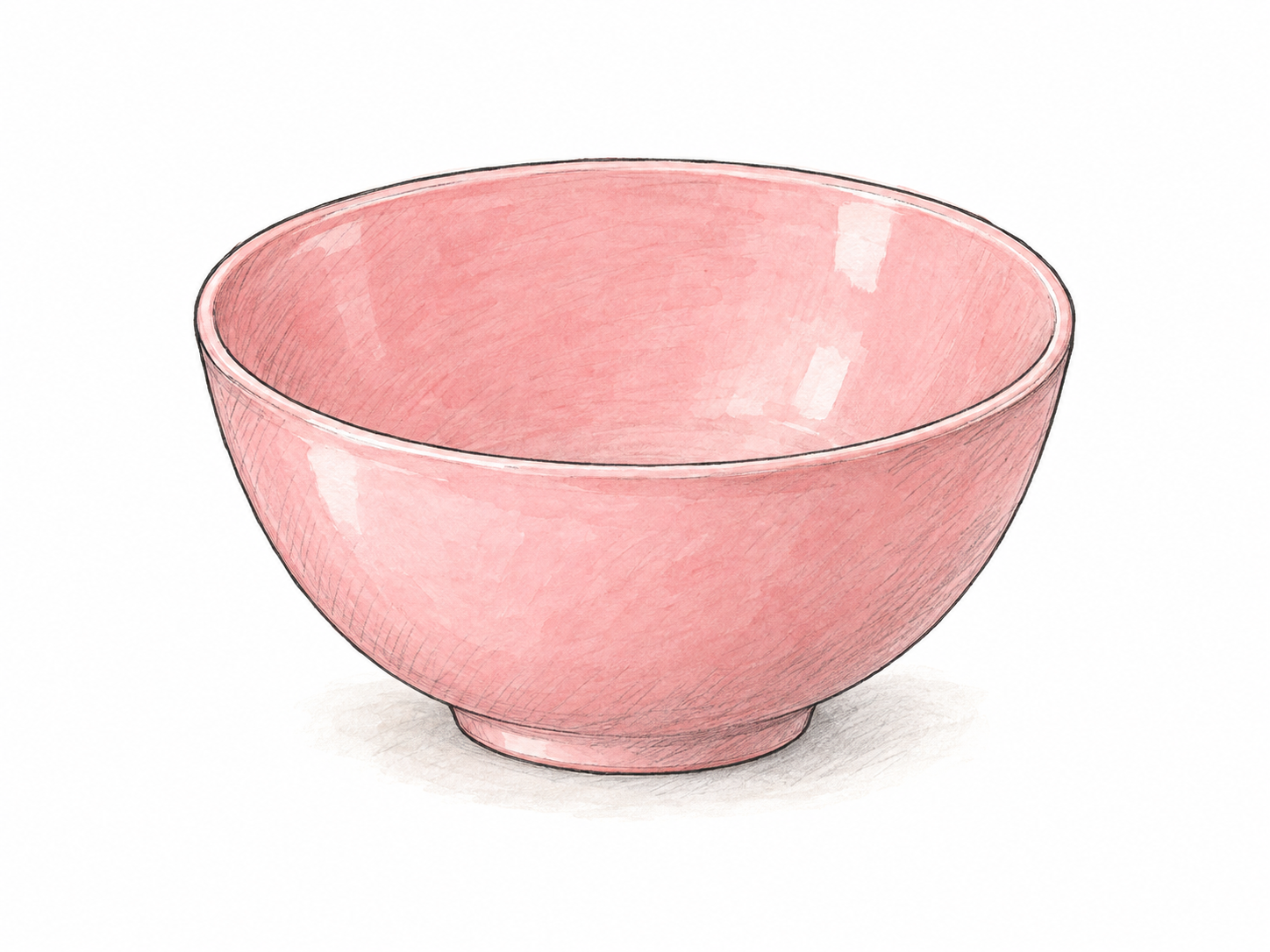 A single pale pink ceramic bowl, with its broad colored surface clearly displaying pale red against white.