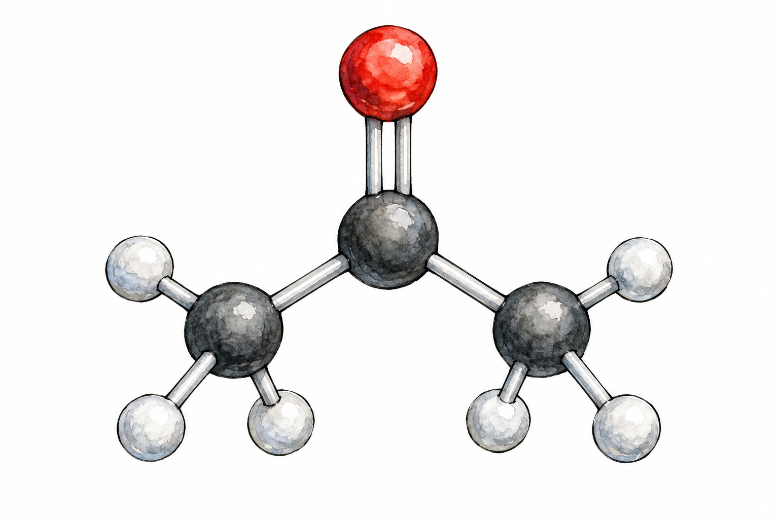 Clean chemical structural illustration: central carbon atom bonded double to oxygen above and single to two carbon groups left and right, exact essential formula CH₃—C(=O)—CH₃ drawn as proper skeletal layout.