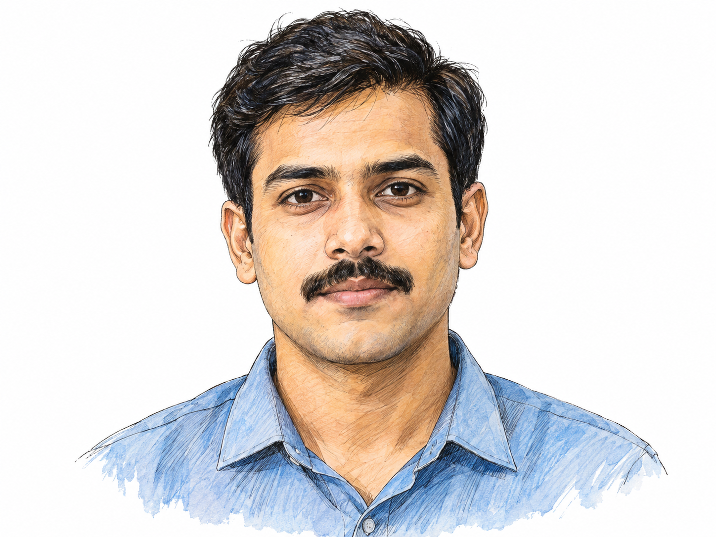 A close-up portrait of a young adult man with a distinct natural mustache and otherwise clean-shaven face, making the hair above his upper lip immediately recognizable.
