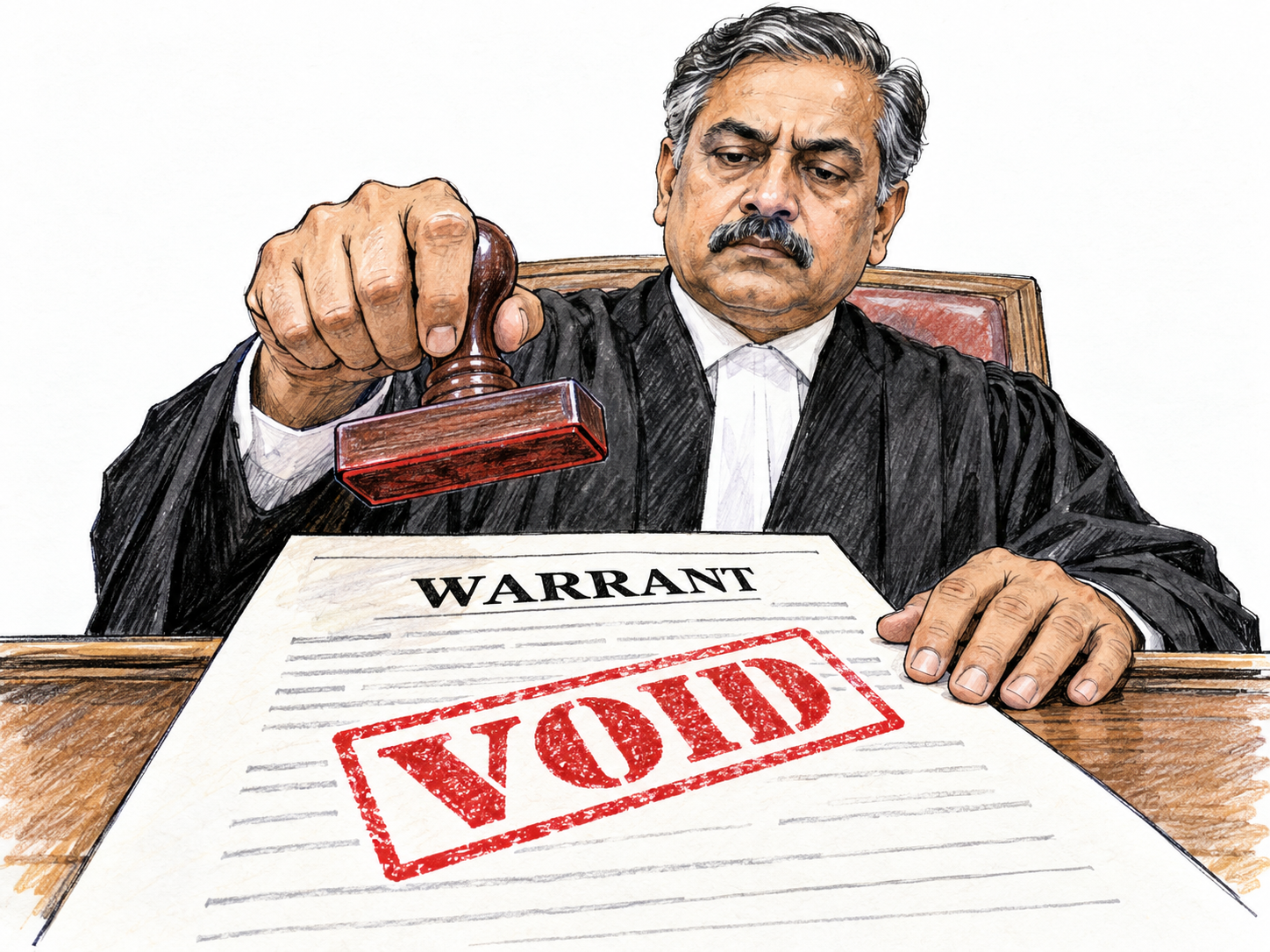 A judge formally invalidates a warrant by stamping it VOID.
