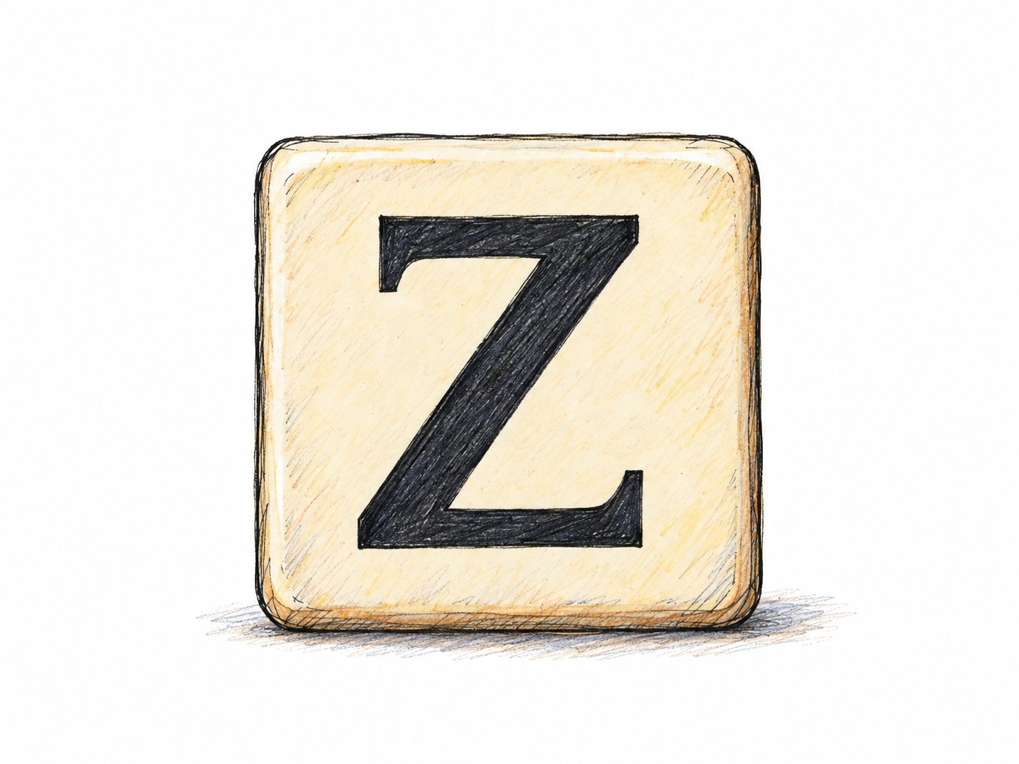 A single upright alphabet tile bearing a large uppercase Z, making the letter itself the unmistakable subject.