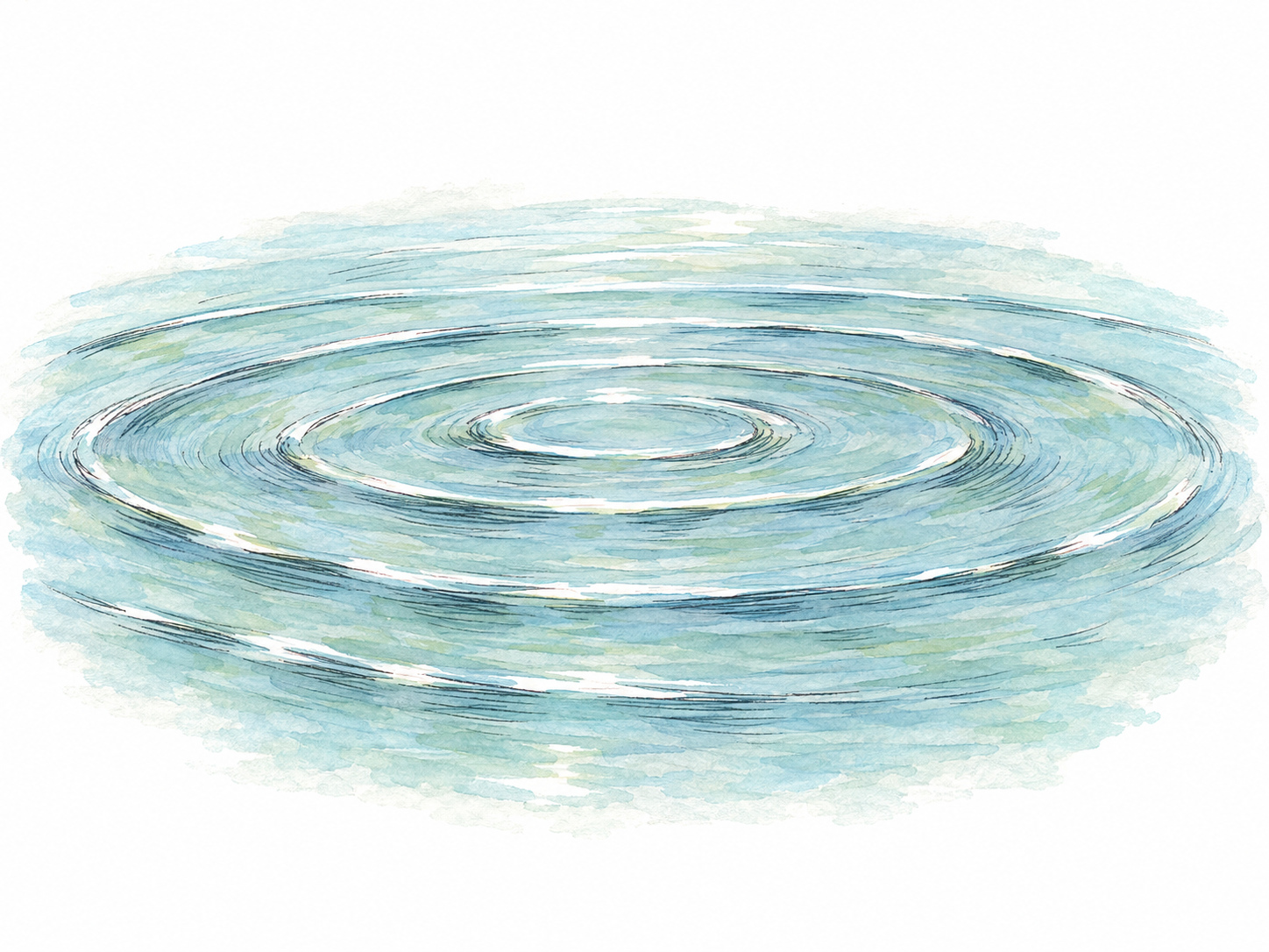 A close, low-oblique view of still pond water with several small concentric ripples, their shallow raised crests and troughs clearly visible.