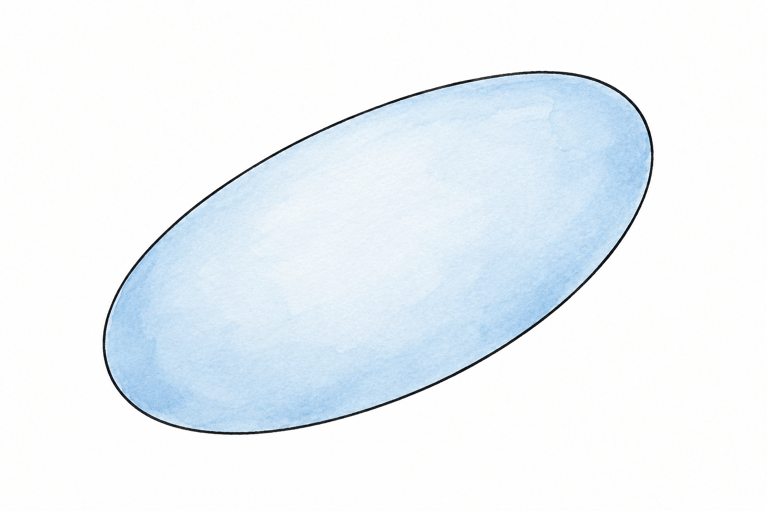 A simple flat oval shape outlined in ink with soft pale blue fill, elongated ellipse.