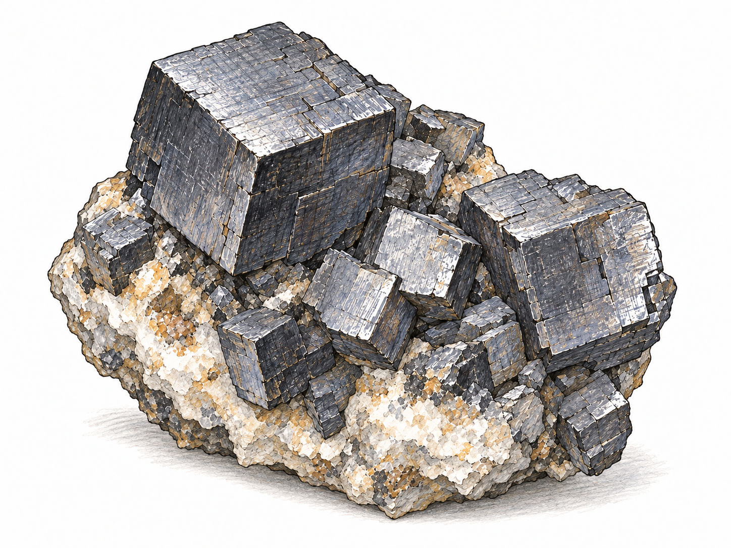 A single galena specimen with unmistakable lead-gray metallic cubic crystals and stepped, right-angled cleavage faces.