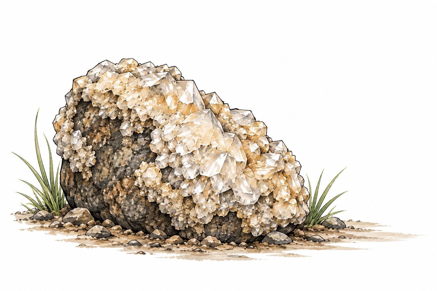 Rock encrusted with thick mineral crystals, hard outer covering visible.