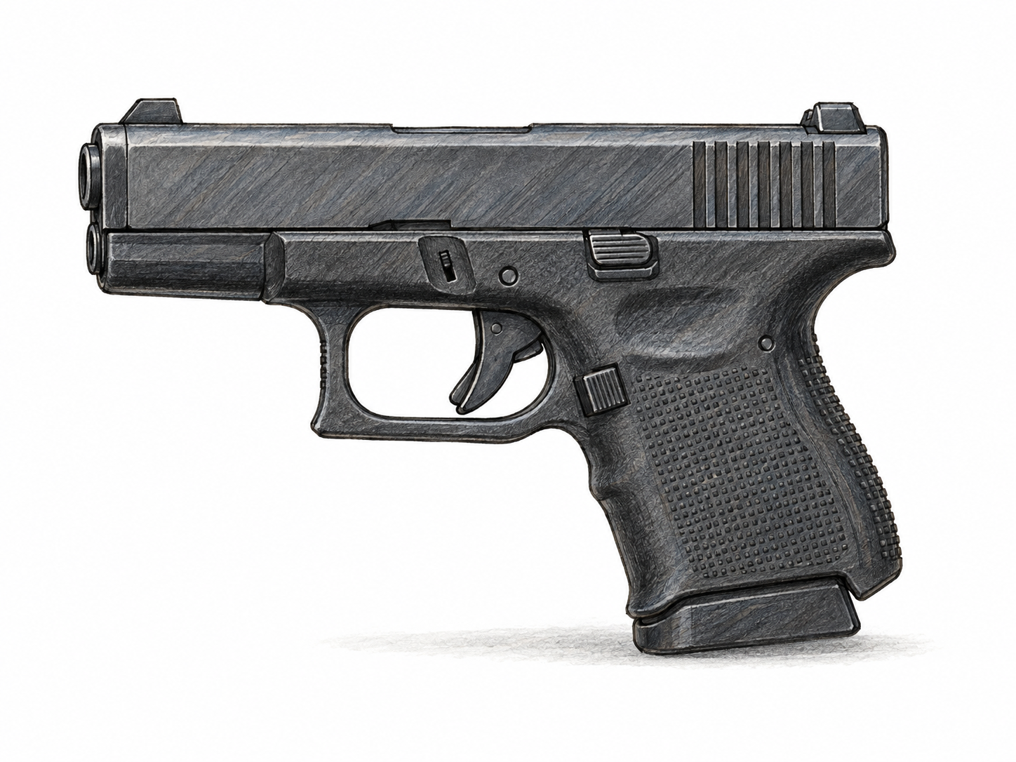 An isolated compact pistol in clear side view, showing its short barrel, trigger guard, and single-hand grip.