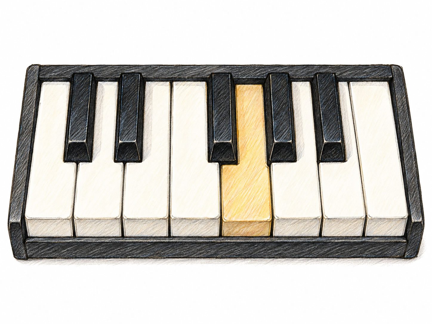 An isolated, realistic one-octave keyboard presents the eight white keys of C major from C to the next C.