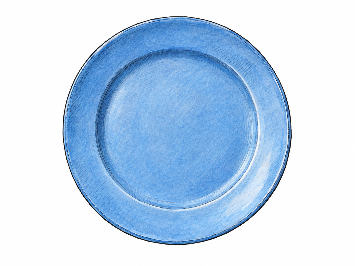 A single round ceramic plate viewed directly from above, with a clearly circular outer edge and concentric inner rim.