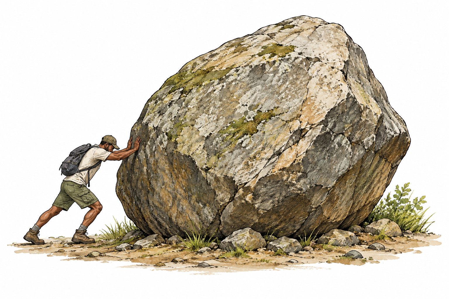 A single large solid irregular mass of stone, heavy substantial body with grounded weight and visible texture.