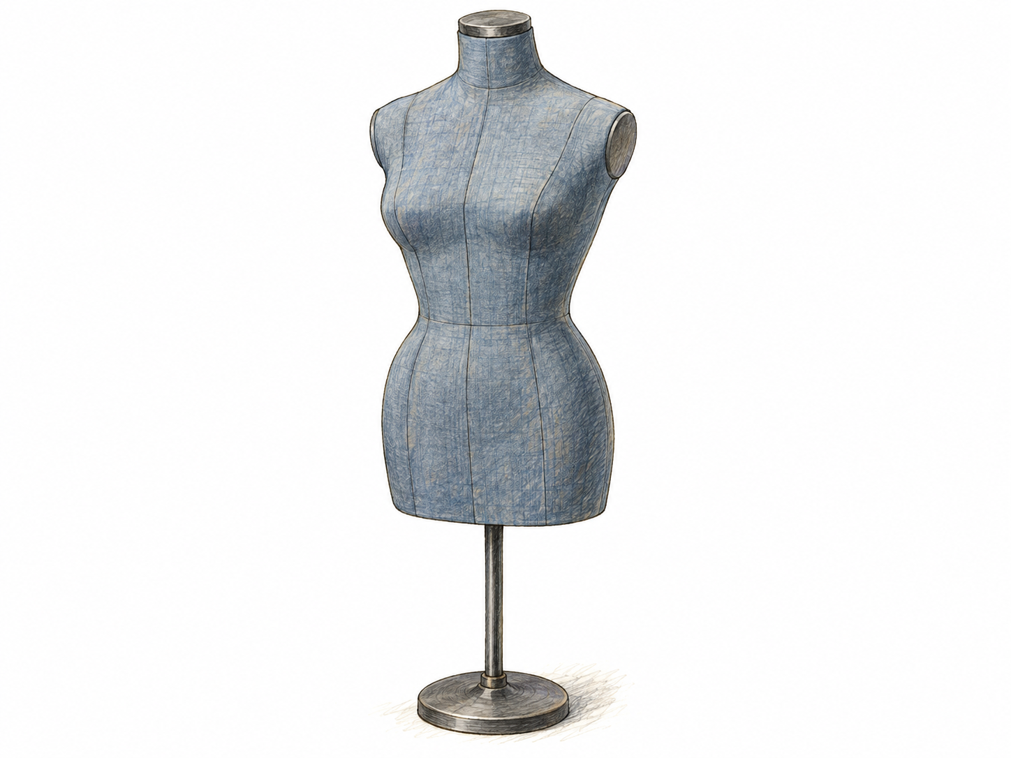 An opaque padded tailor's dress form isolates the body's trunk: shoulders, chest, waist and hips, with no head, arms or legs.