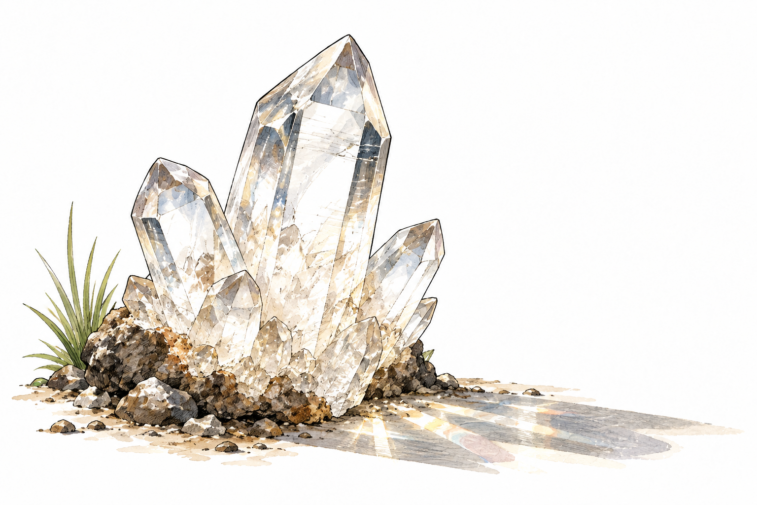 Clear crystalline quartz specimen transmits light through sharp geometric faces.