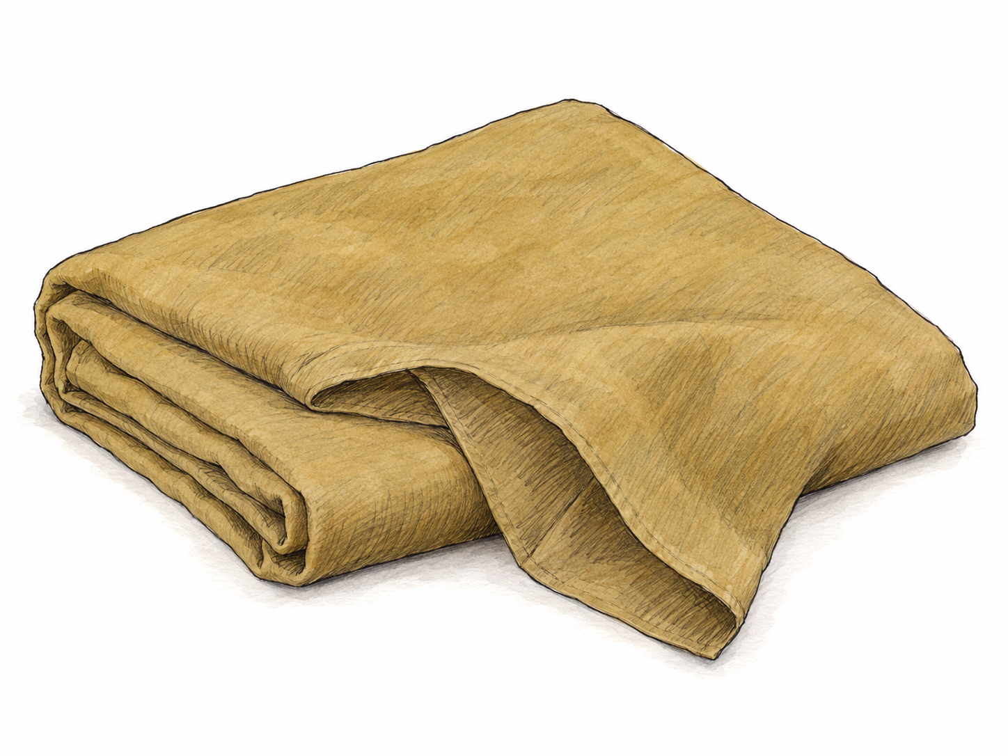 A neatly folded piece of dull yellowish-brown cotton cloth, with one loose corner showing its consistent khaki color.