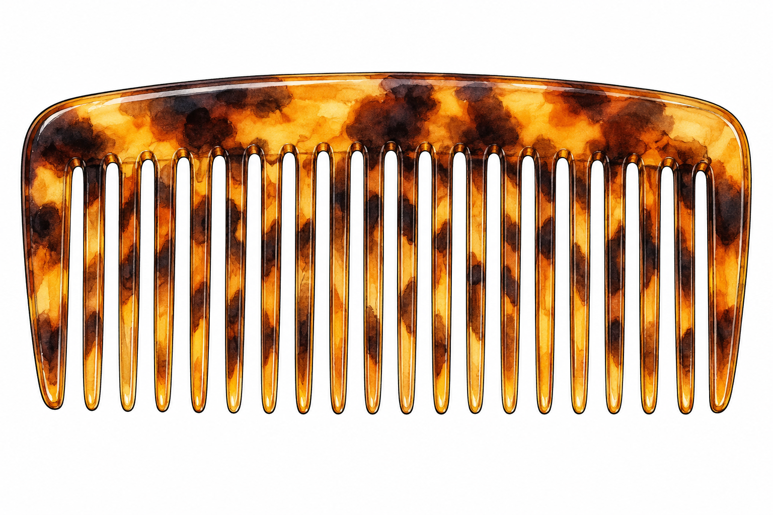 Simple modern tortoiseshell hair comb close up, parallel evenly spaced teeth.