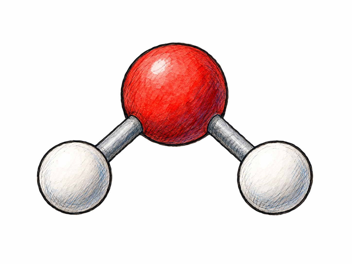 A single scientifically accurate ball-and-stick model of a water molecule: one larger red oxygen sphere bonded to two smaller white hydrogen spheres in a bent arrangement.