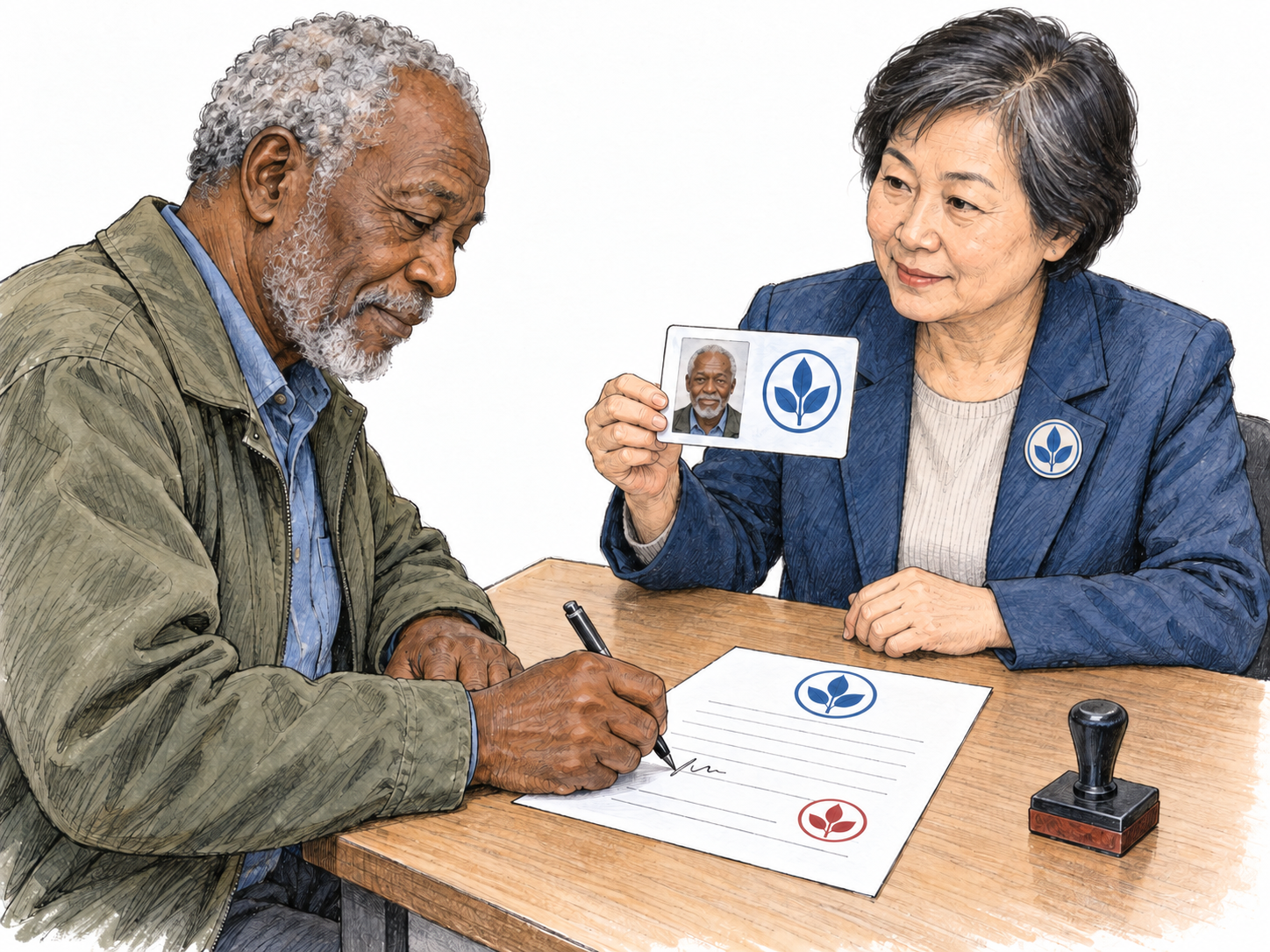 An organization representative formally registers a new affiliate and issues him an organizational credential.