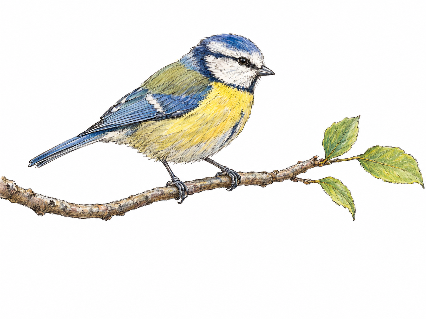 A small songbird rests on the narrow tip of an elevated branch, its feet visibly gripping the wood.