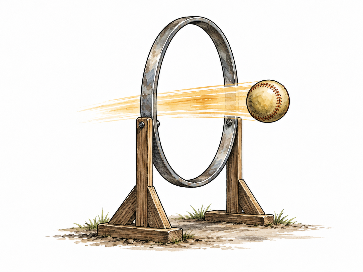 A ball passes through an open ring with a short motion trail from one side to the other.