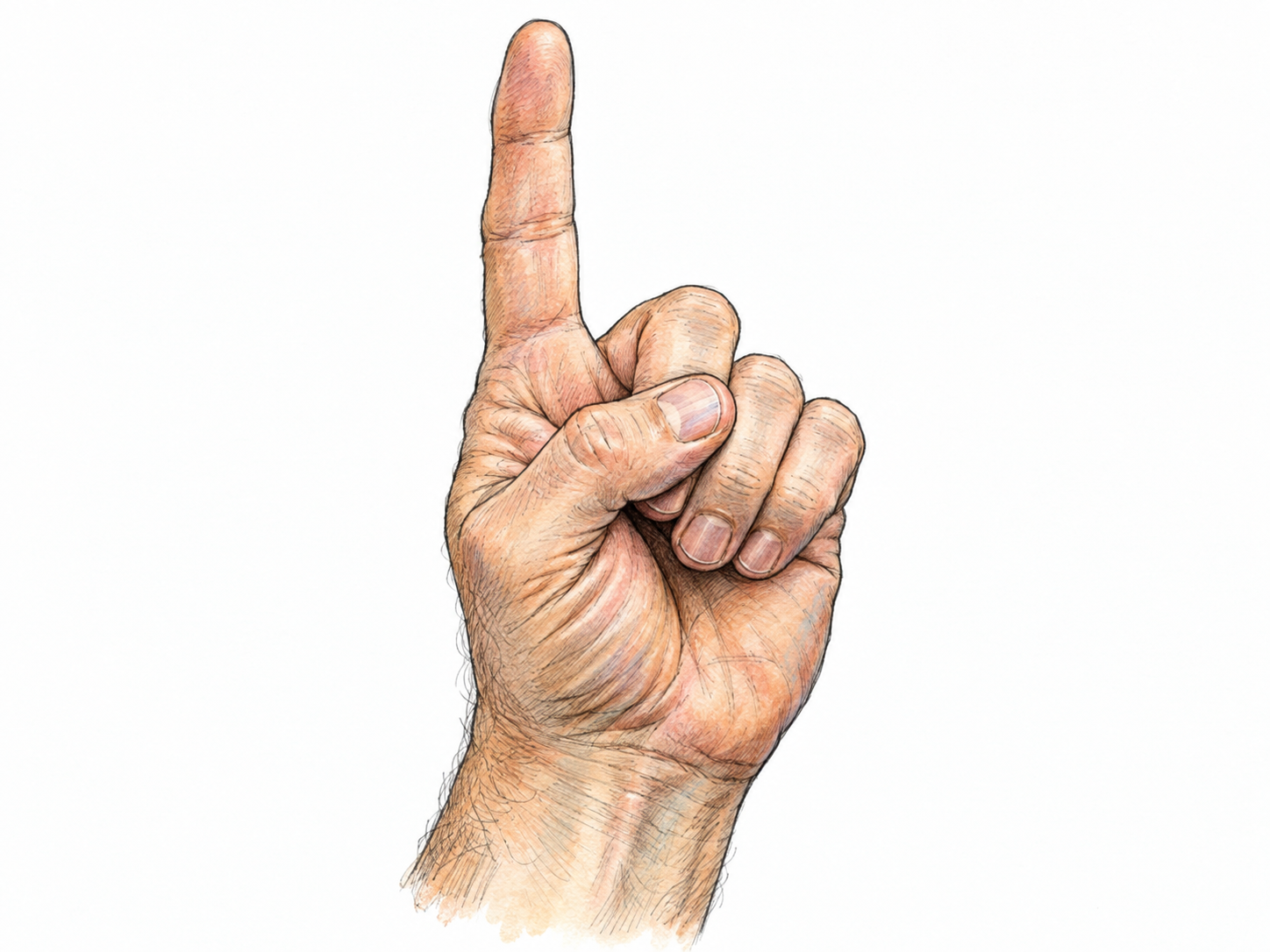 Close-up of a hand with its index finger extended upward and the remaining fingers gently curled, clearly emphasizing one digit while retaining its connection to the hand.