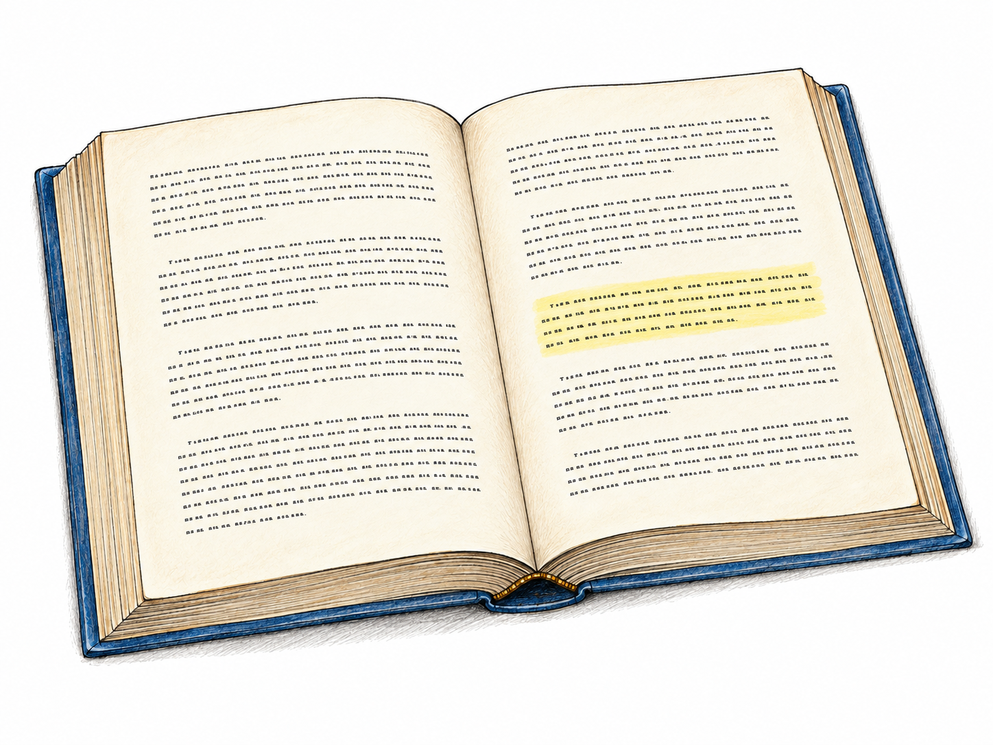 An open book with one short paragraph highlighted within a much longer page of text, making the selected section—not the whole book—the focal point.