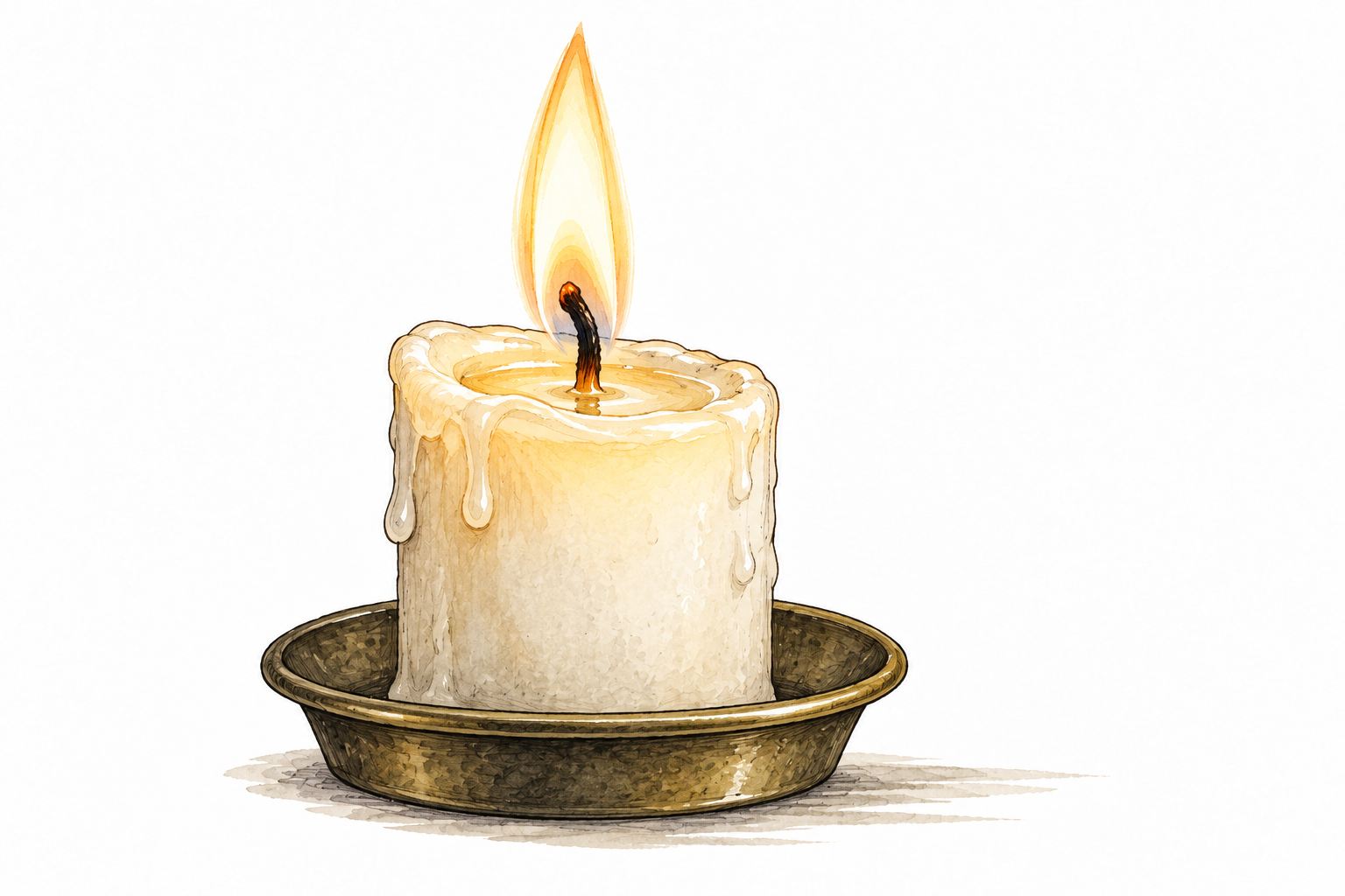 Close controlled candle flame consumes wax through wick, warm flame above melted pool.